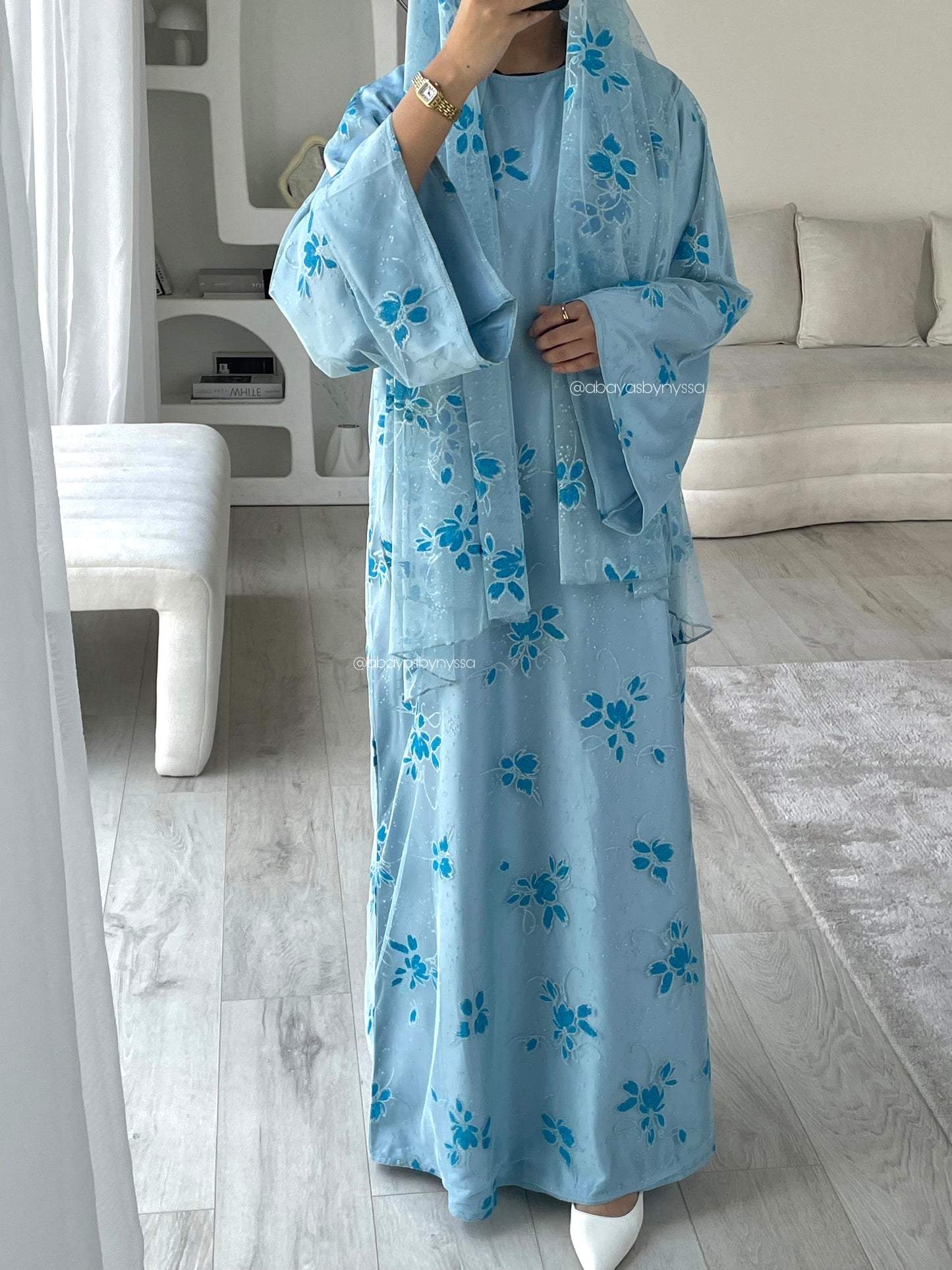 Marwa Women’s Closed Abaya - Fully Embellished Evening Abaya - ‘Blue’
