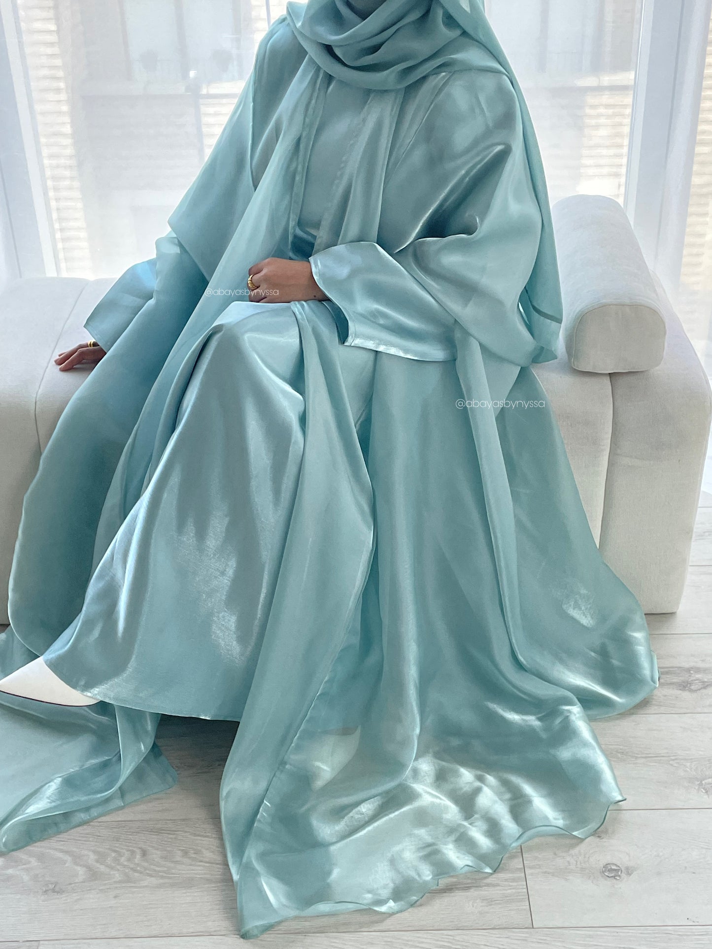 Noor Abaya – Elegant Organza Evening Wear - ‘Teal’