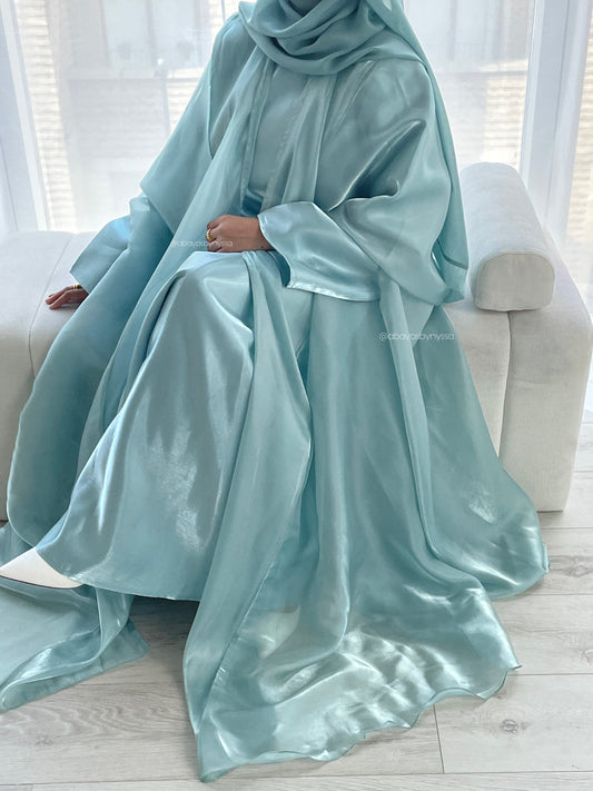 Noor Abaya – Elegant Organza Evening Wear - ‘Teal’