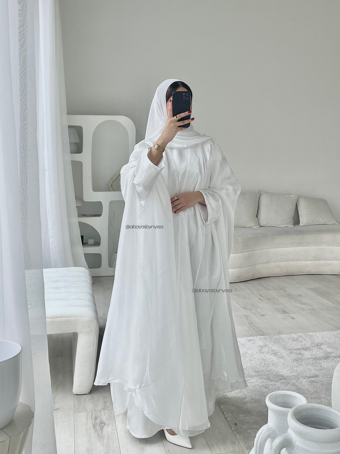 Noor Abaya – Elegant Organza Evening Wear - ‘Ivory’