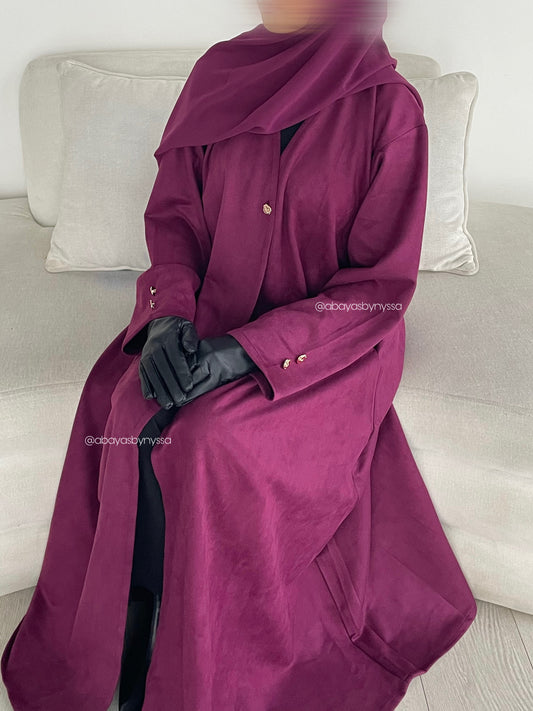 Saha Womens Thick And Elegant Autumn/Winter Abaya Coat - Burgundy/Plum