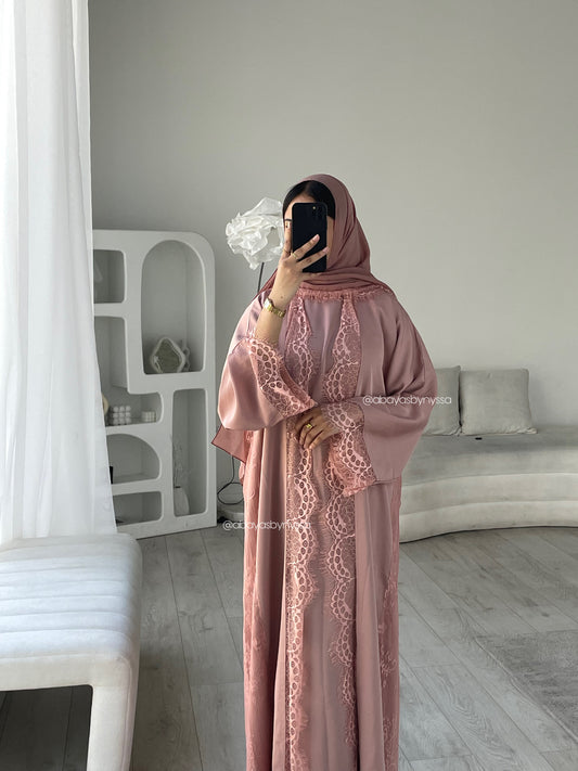 LIA Lace Abaya – Elegant Women Wear for Every Occasion - Dusty Rose
