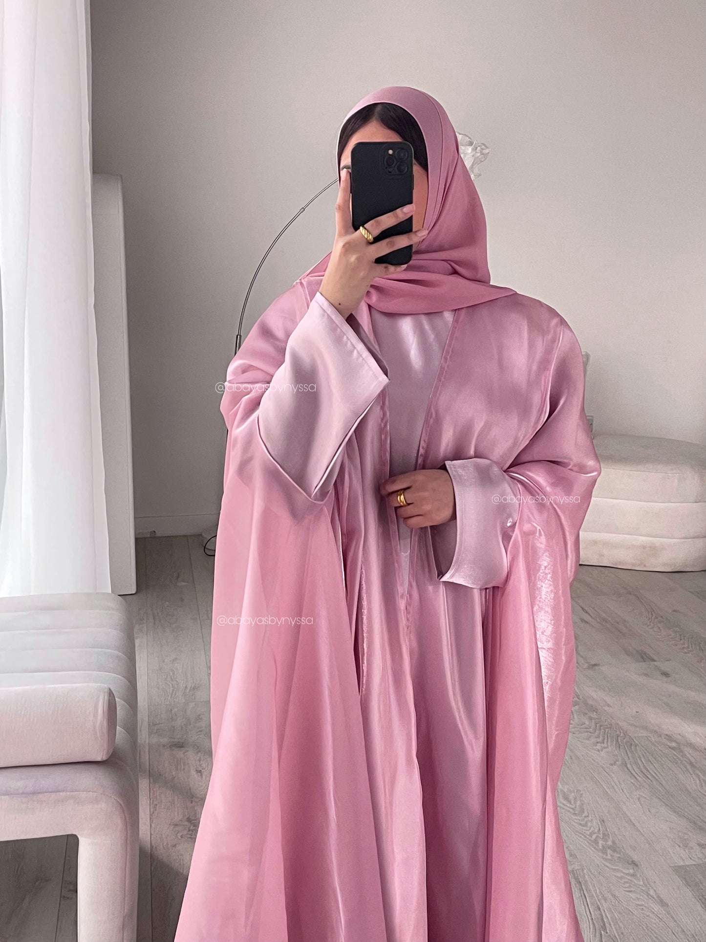 Noor Abaya – Elegant Organza Evening Wear - ‘Pink’