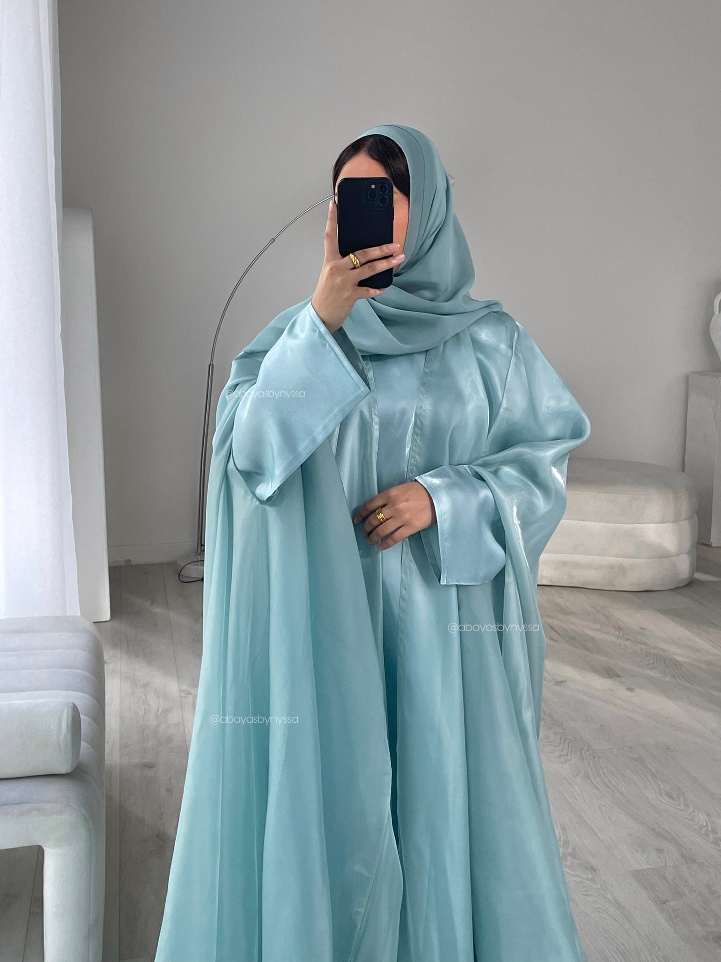 Noor Abaya – Elegant Organza Evening Wear - ‘Teal’