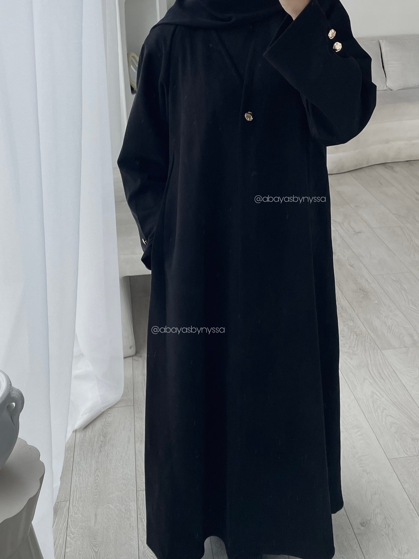Saha Womens Thick And Elegant Autumn/Winter Abaya Coat - Black