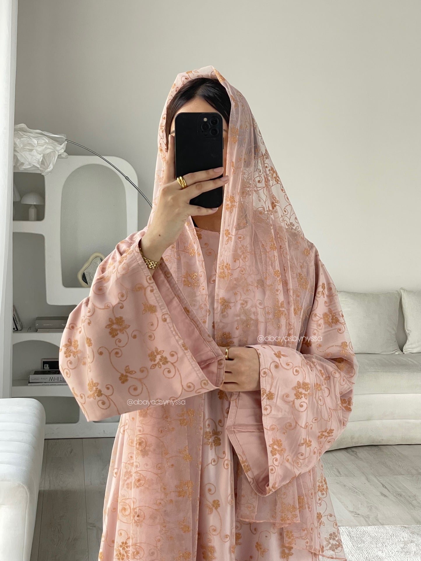 Womens Gold Vines Closed Abaya, Evening Wear