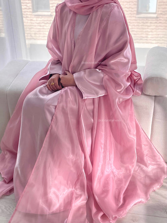 Noor Abaya – Elegant Organza Evening Wear - ‘Pink’