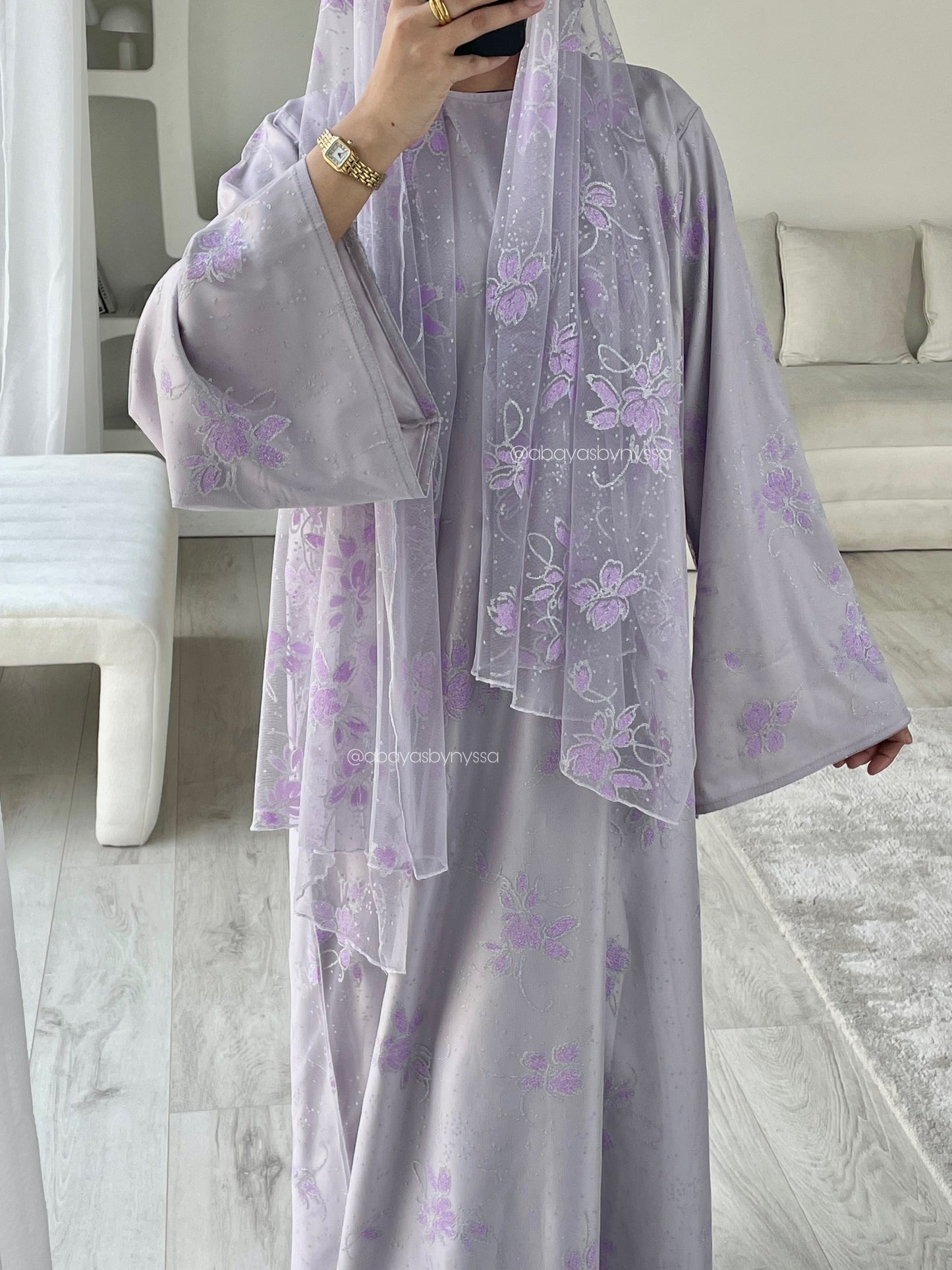Marwa Women’s Closed Abaya – Fully Embellished Evening Abaya - ‘Lilac’