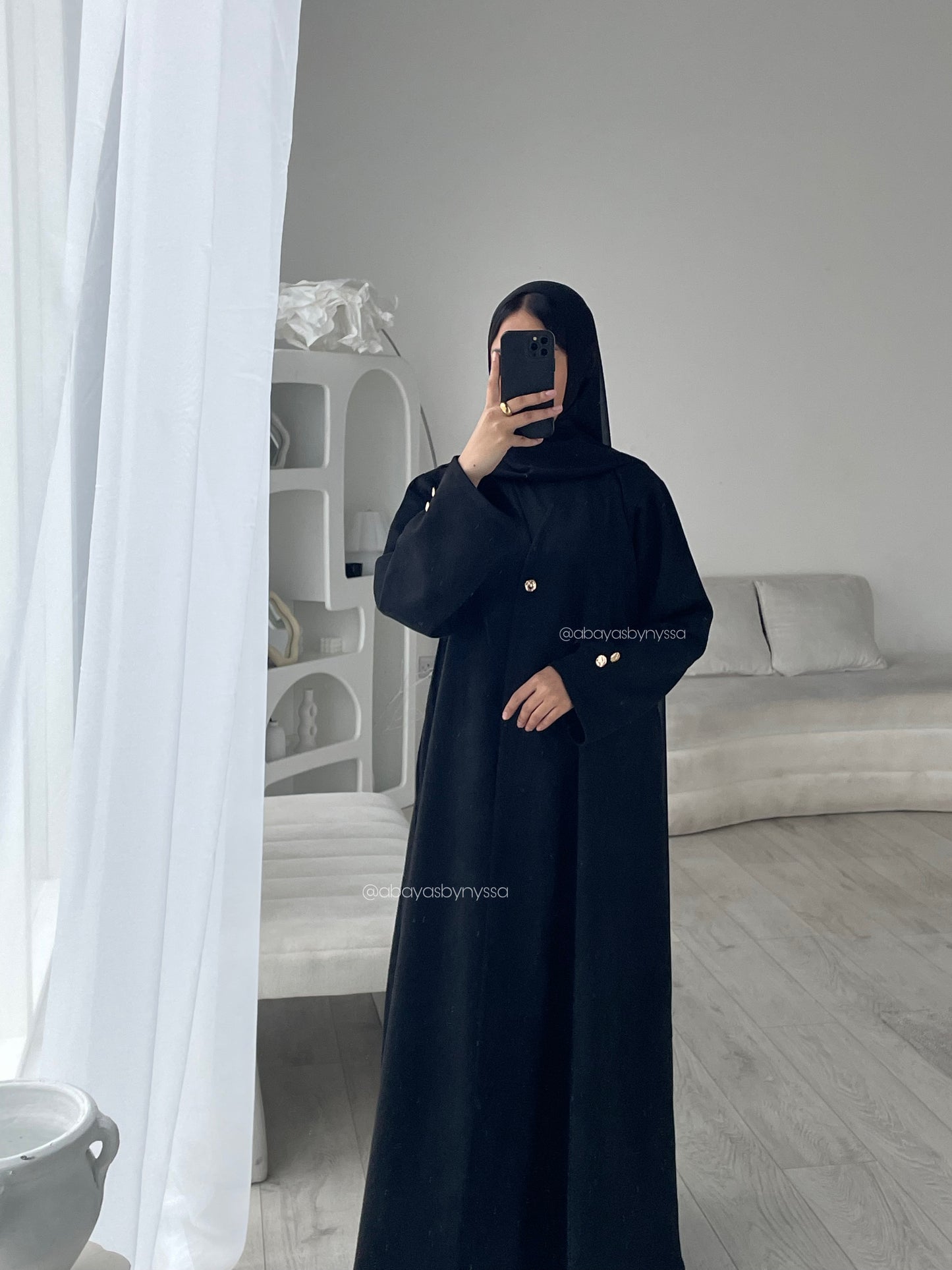 Saha Womens Thick And Elegant Autumn/Winter Abaya Coat - Black