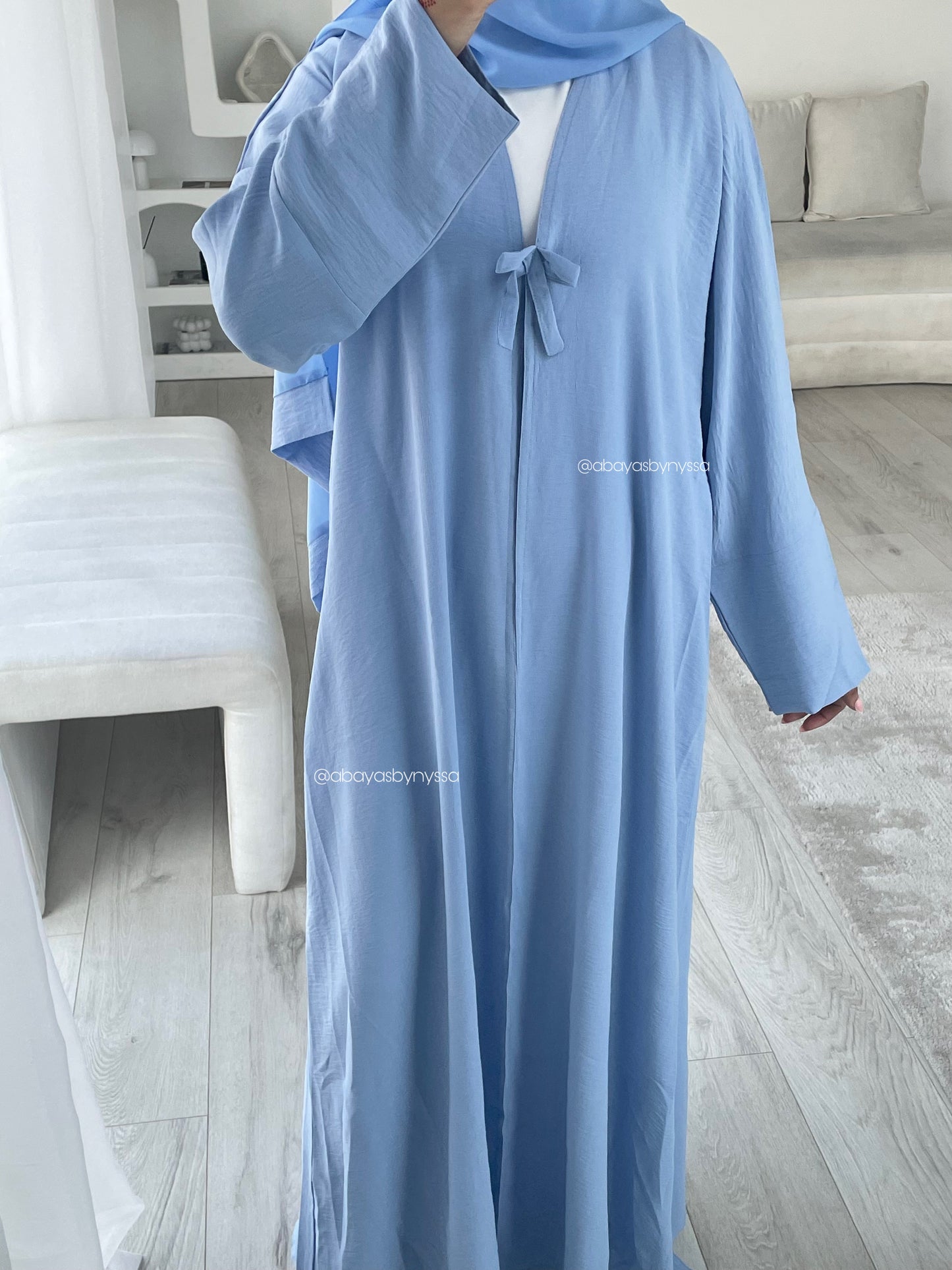 Bow Button Abaya – ‘Blue’