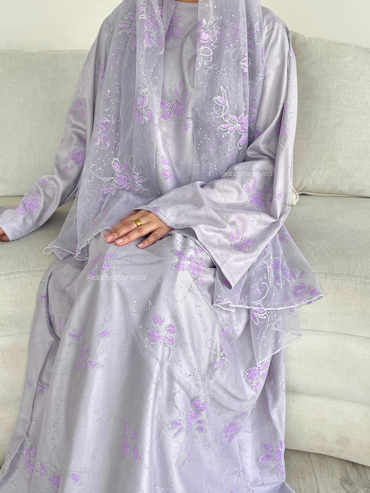 Marwa Women’s Closed Abaya – Fully Embellished Evening Abaya - ‘Lilac’