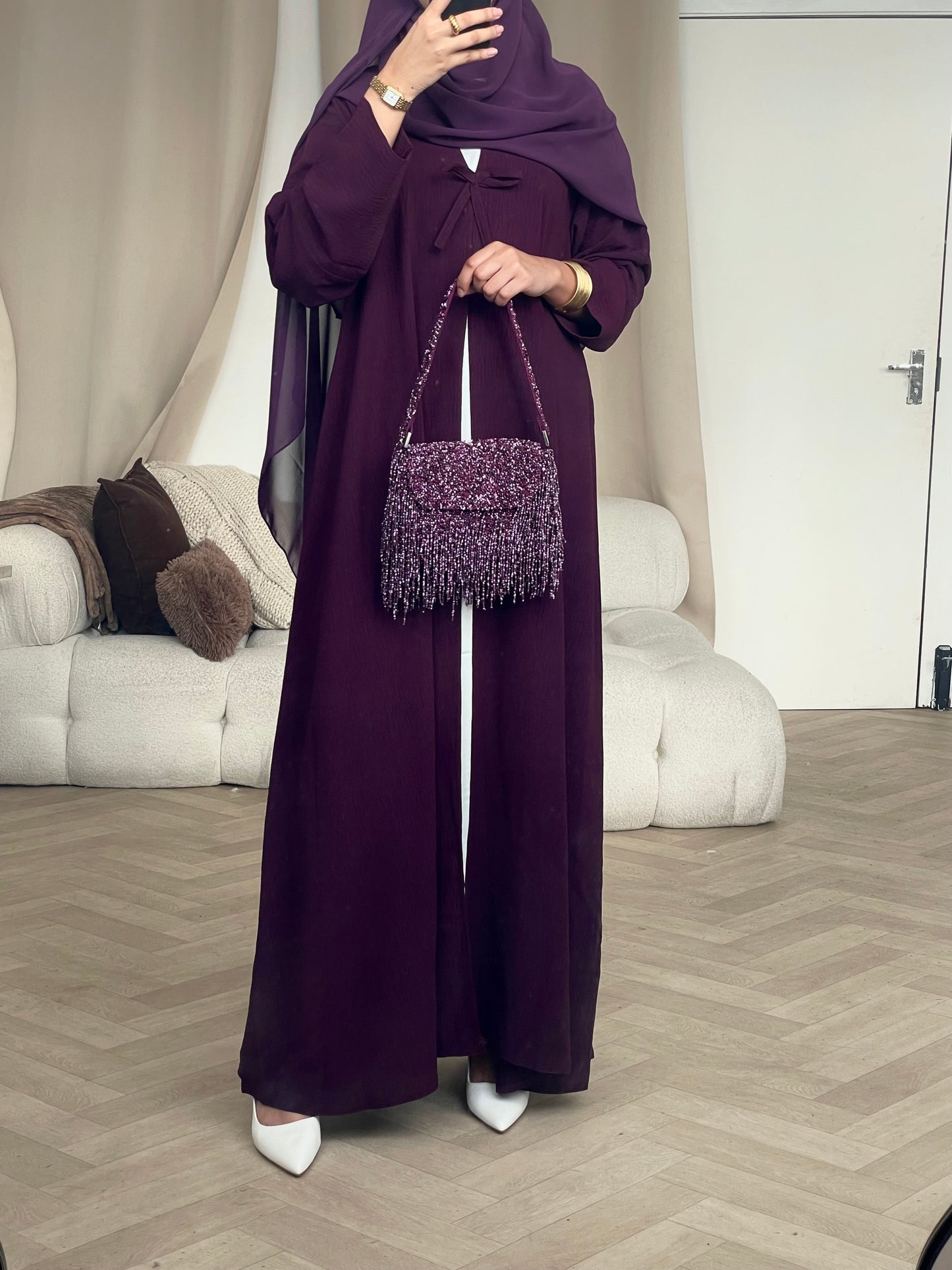 Bow Button Abaya - 'Purple'