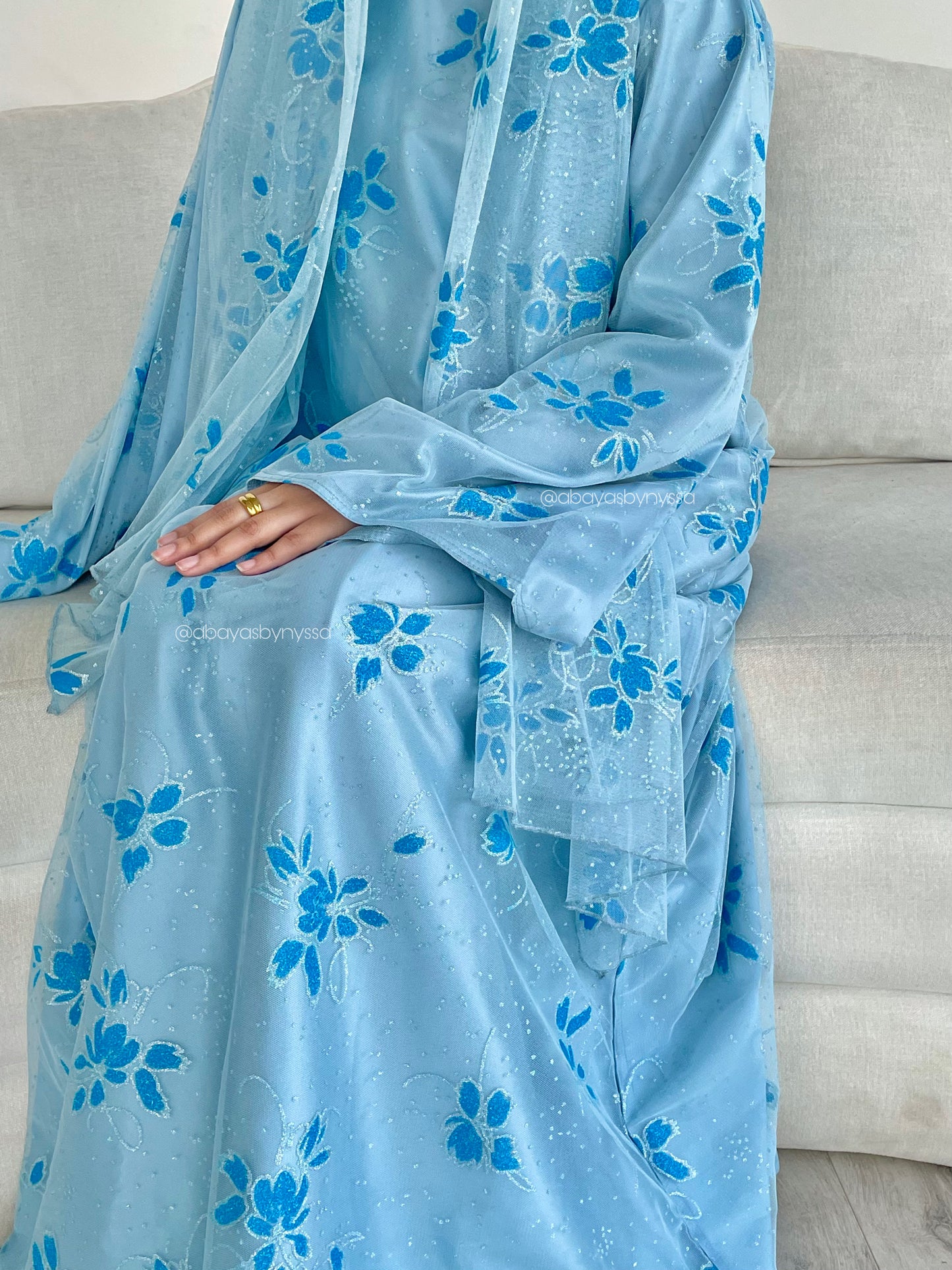 Marwa Women’s Closed Abaya - Fully Embellished Evening Abaya - ‘Blue’