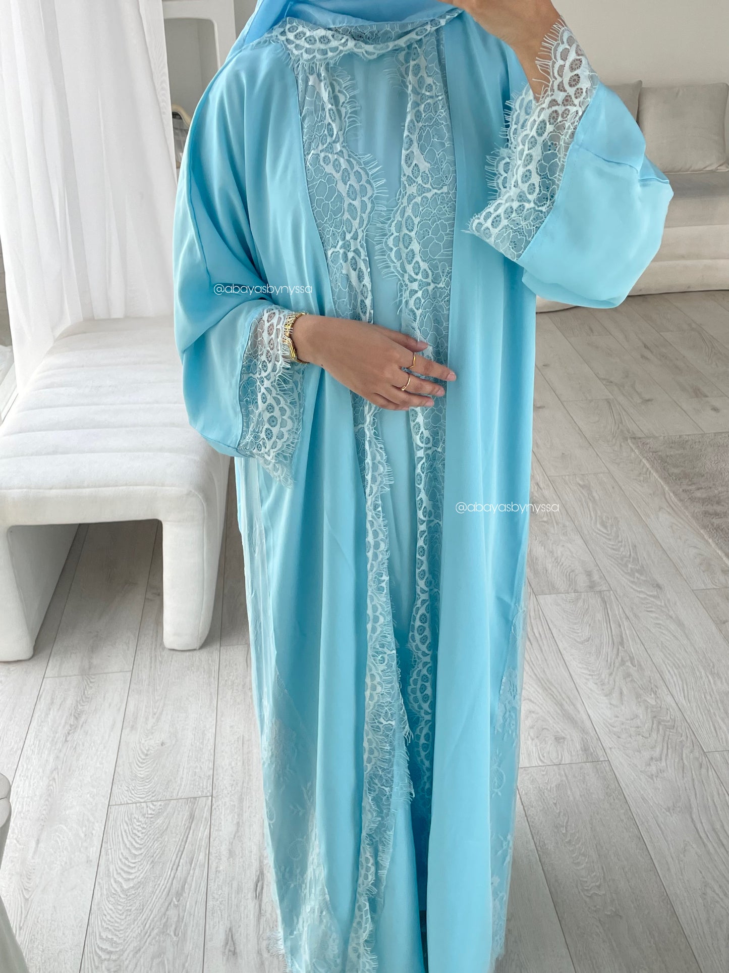 LIA Lace Abaya – Elegant Women Wear for Every Occasion - Light Blue
