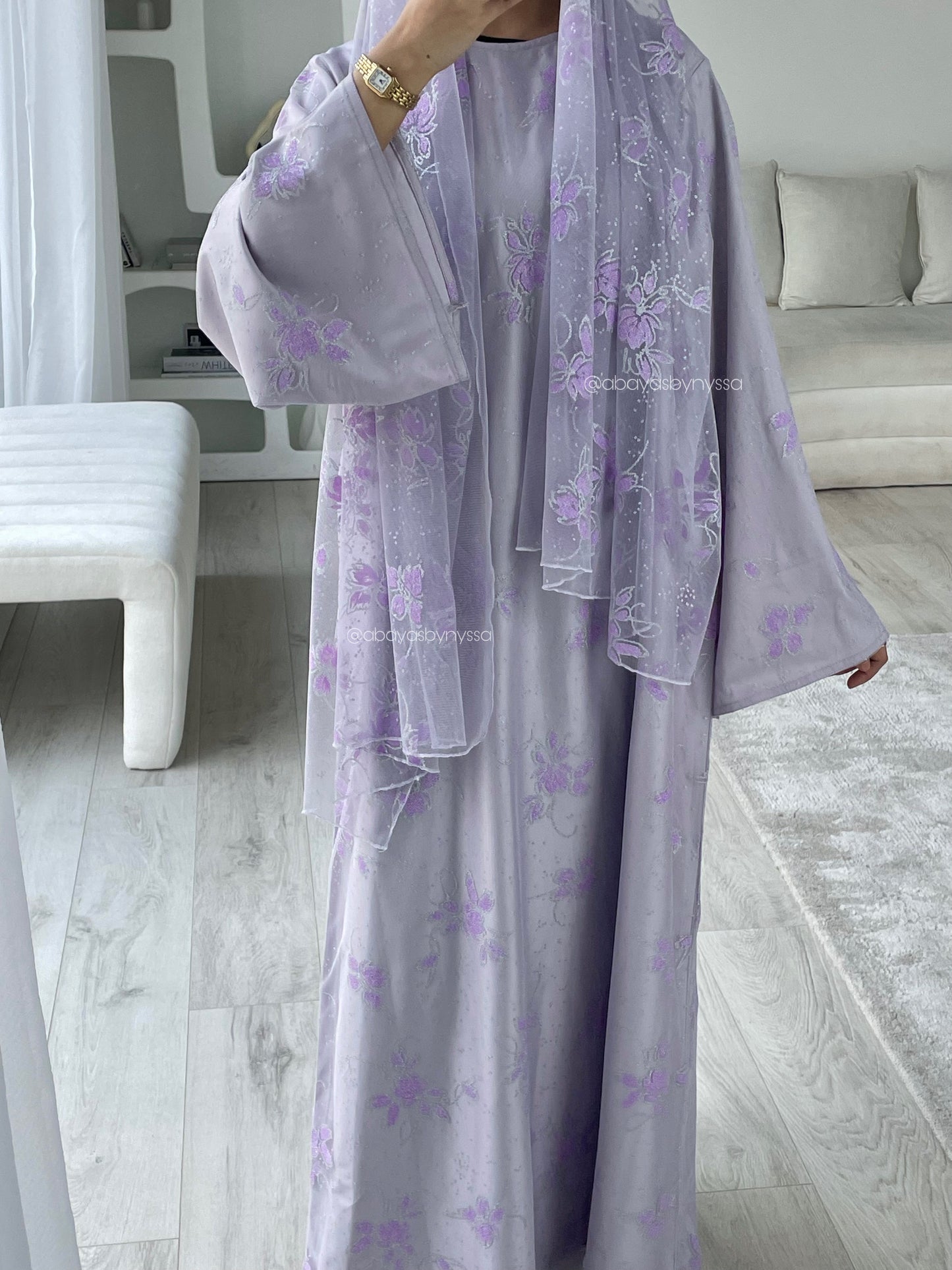 Marwa Women’s Closed Abaya – Fully Embellished Evening Abaya - ‘Lilac’