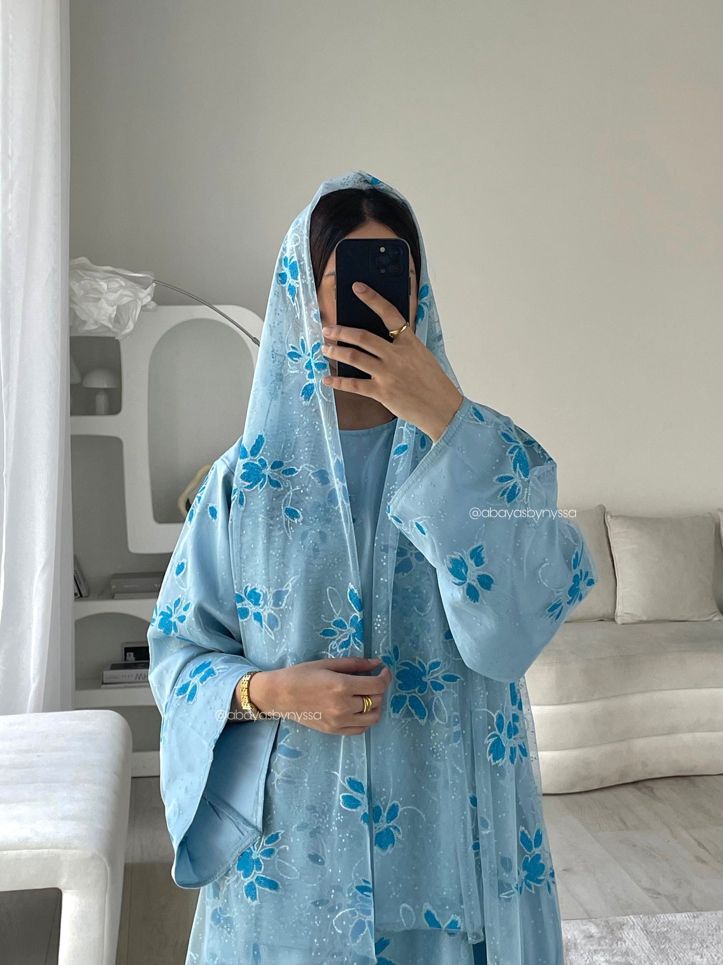 Marwa Women’s Closed Abaya - Fully Embellished Evening Abaya - ‘Blue’