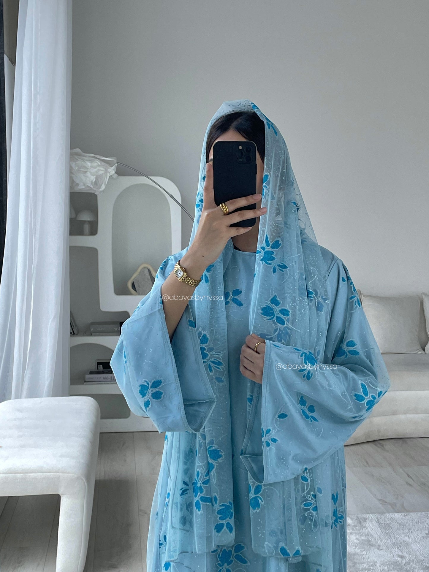 Marwa Women’s Closed Abaya - Fully Embellished Evening Abaya - ‘Blue’