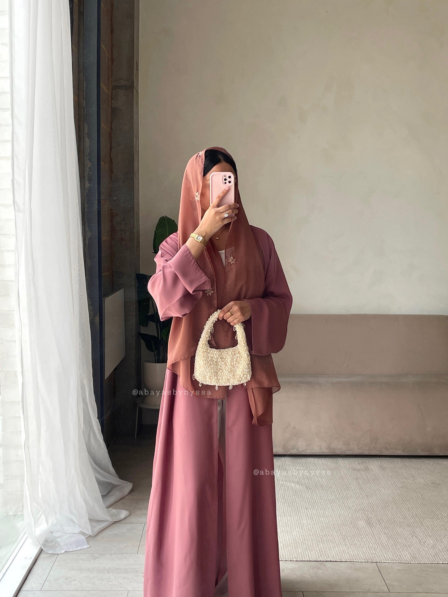 Zahra|Rose Taupe Abaya * Defect on hijab (please swipe)