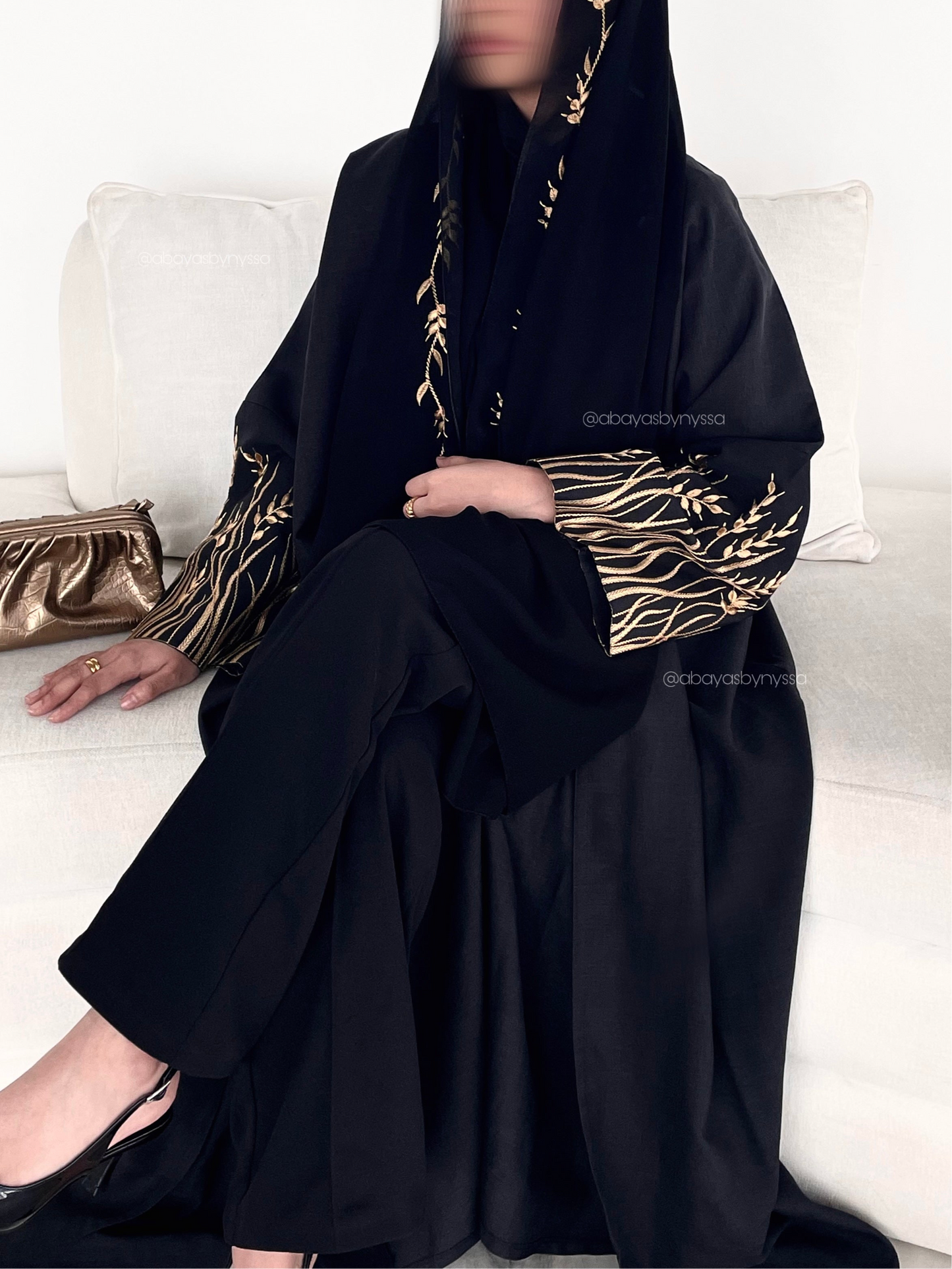 Gold Warda Abaya – Luxurious Gold Embellished Abaya for Women’s Evening Wear