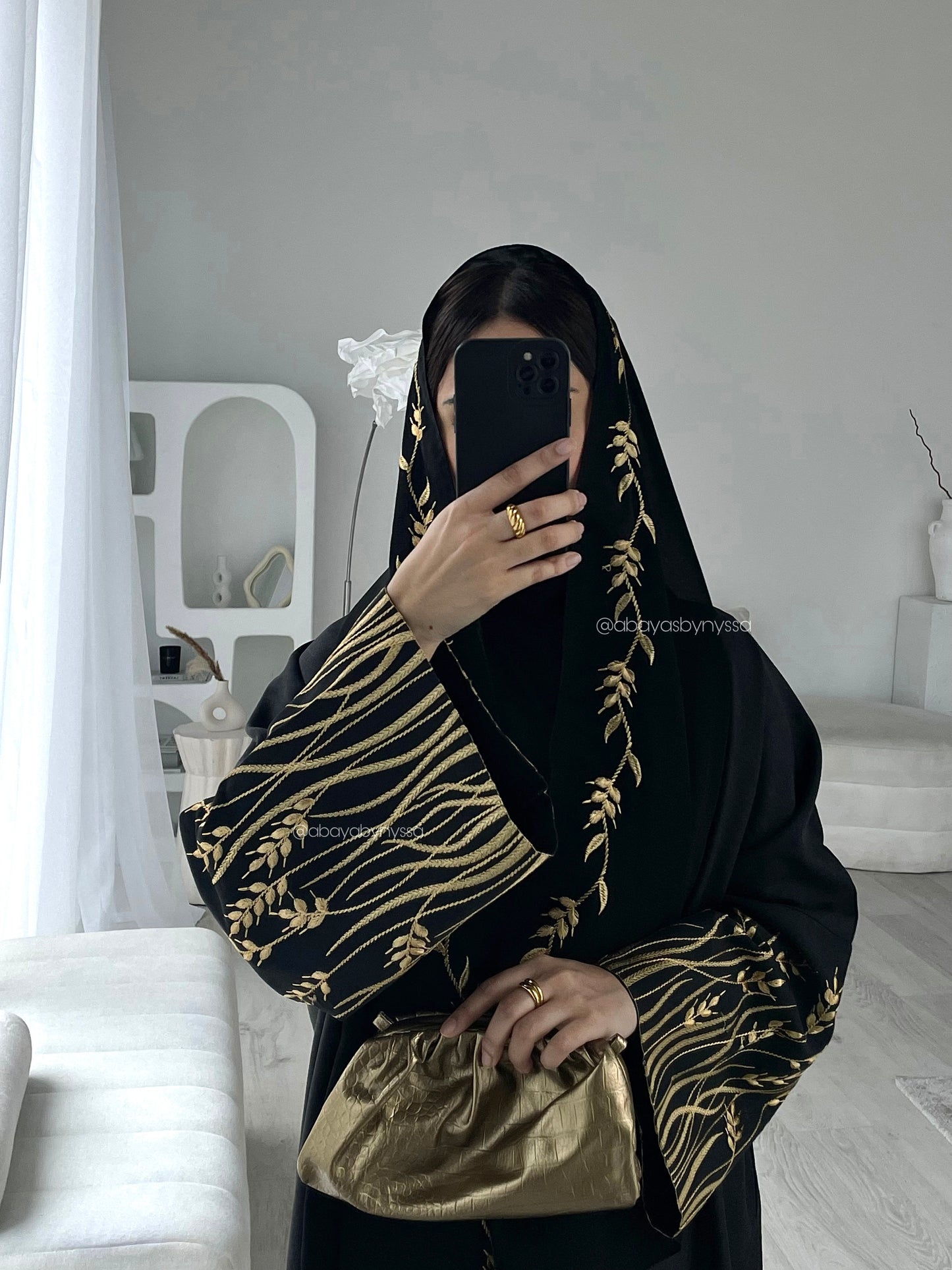 Gold Warda Abaya – Luxurious Gold Embellished Abaya for Women’s Evening Wear