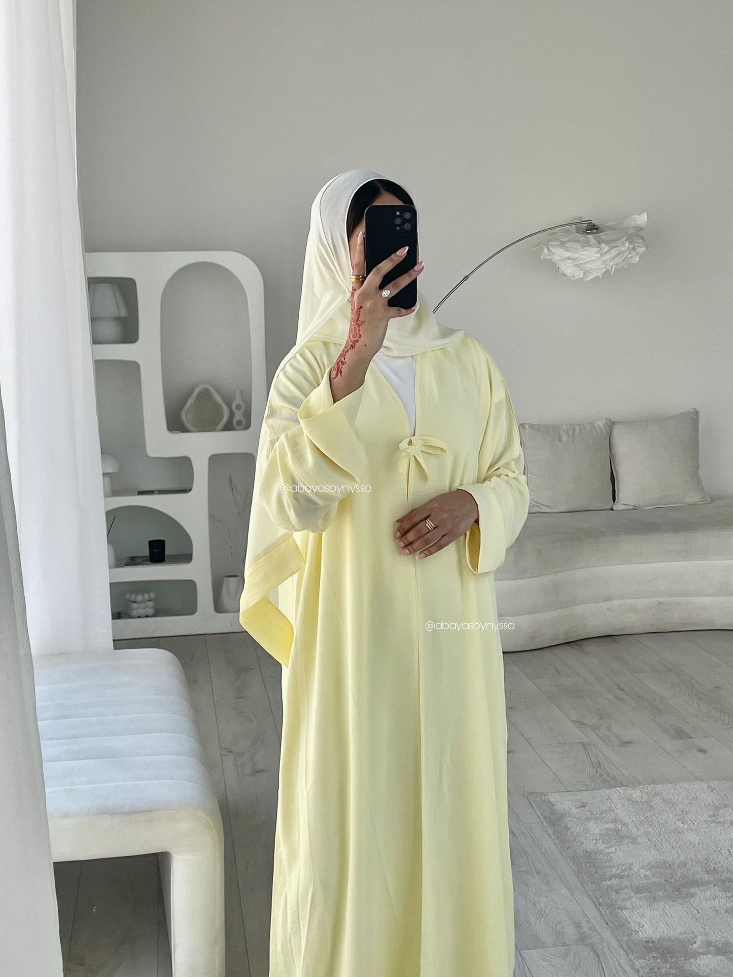 Bow Button Abaya – ‘Butter Yellow’