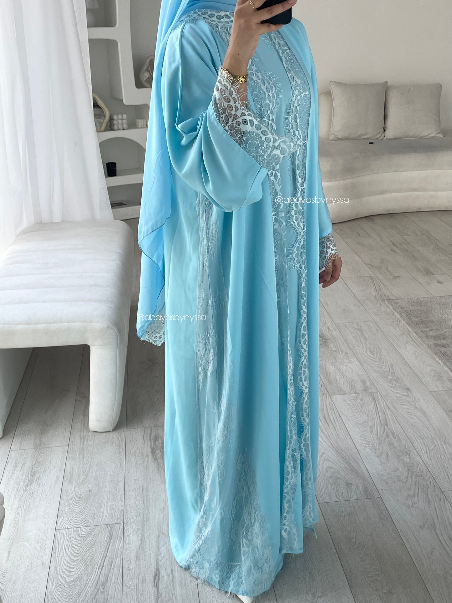 LIA Lace Abaya – Elegant Women Wear for Every Occasion - Light Blue