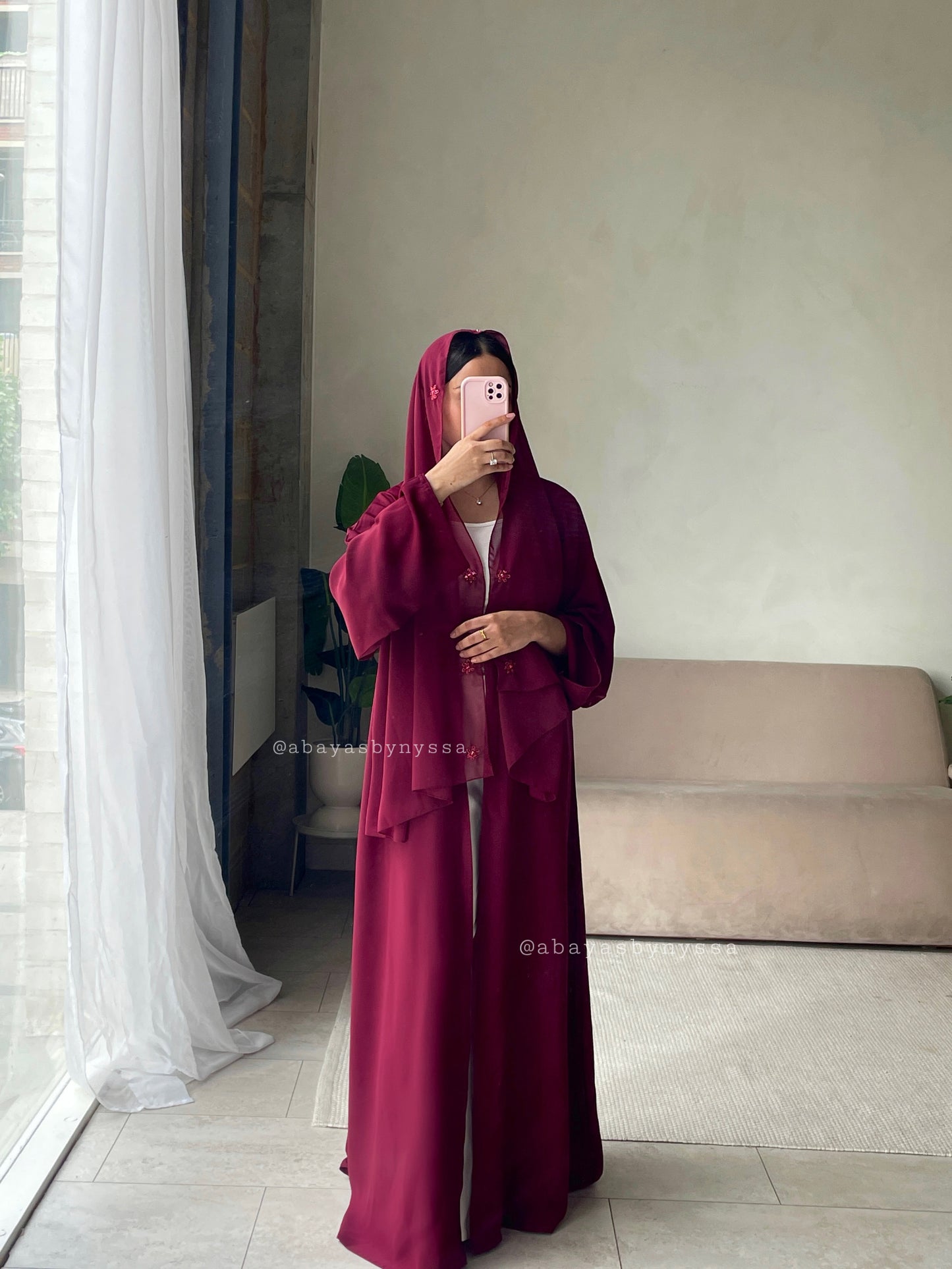 Zahra|Burgundy Abaya