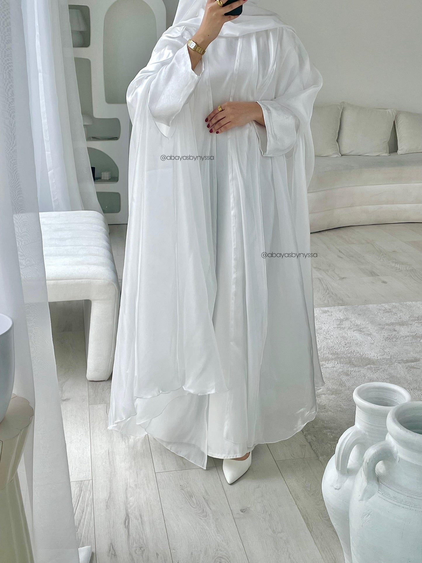 Noor Abaya – Elegant Organza Evening Wear - ‘Ivory’
