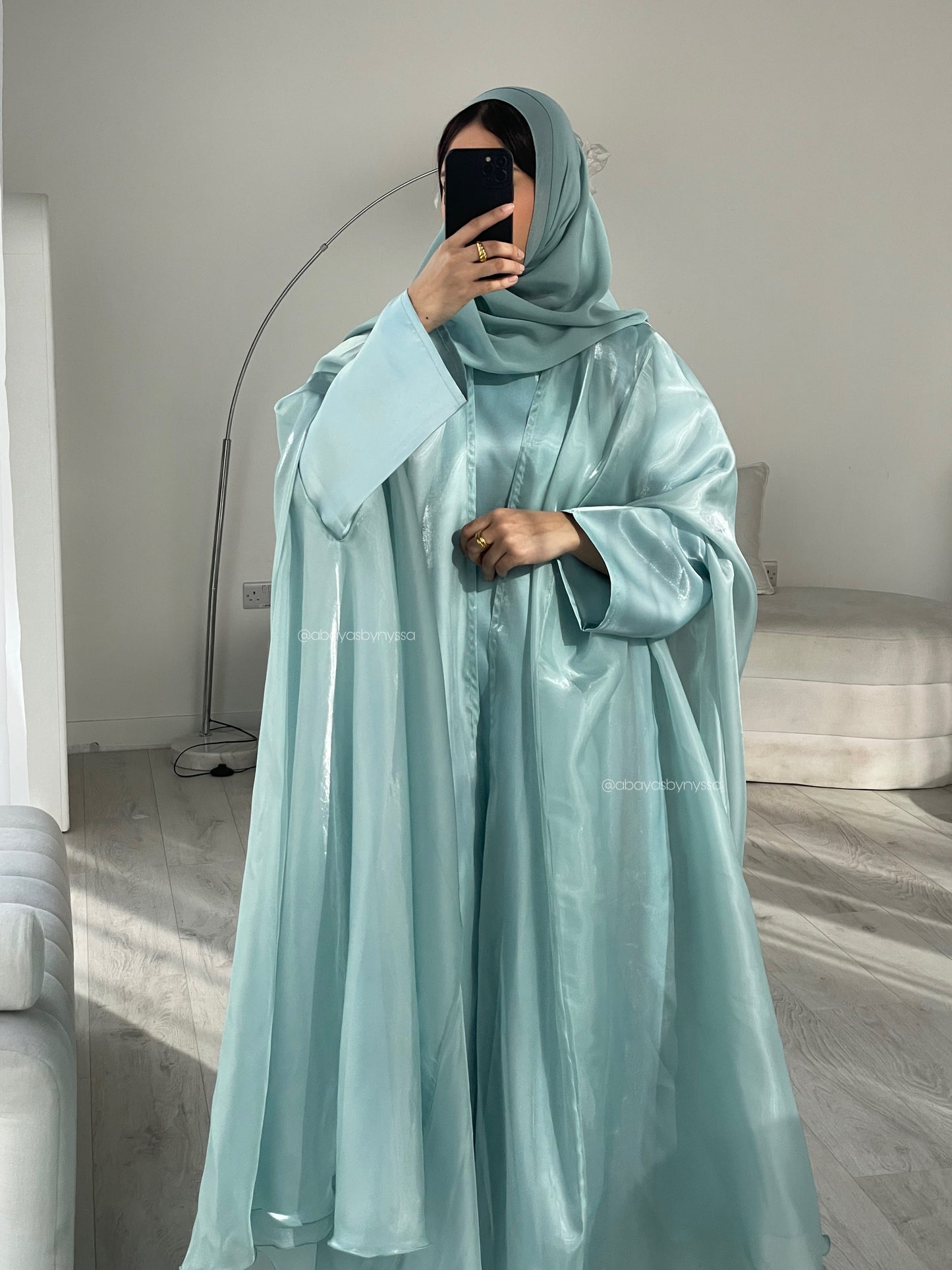 Noor Abaya – Elegant Organza Evening Wear - ‘Teal’