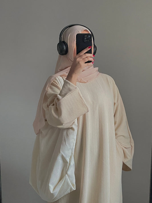 Ribbed Corduroy Abaya ‘Cream’