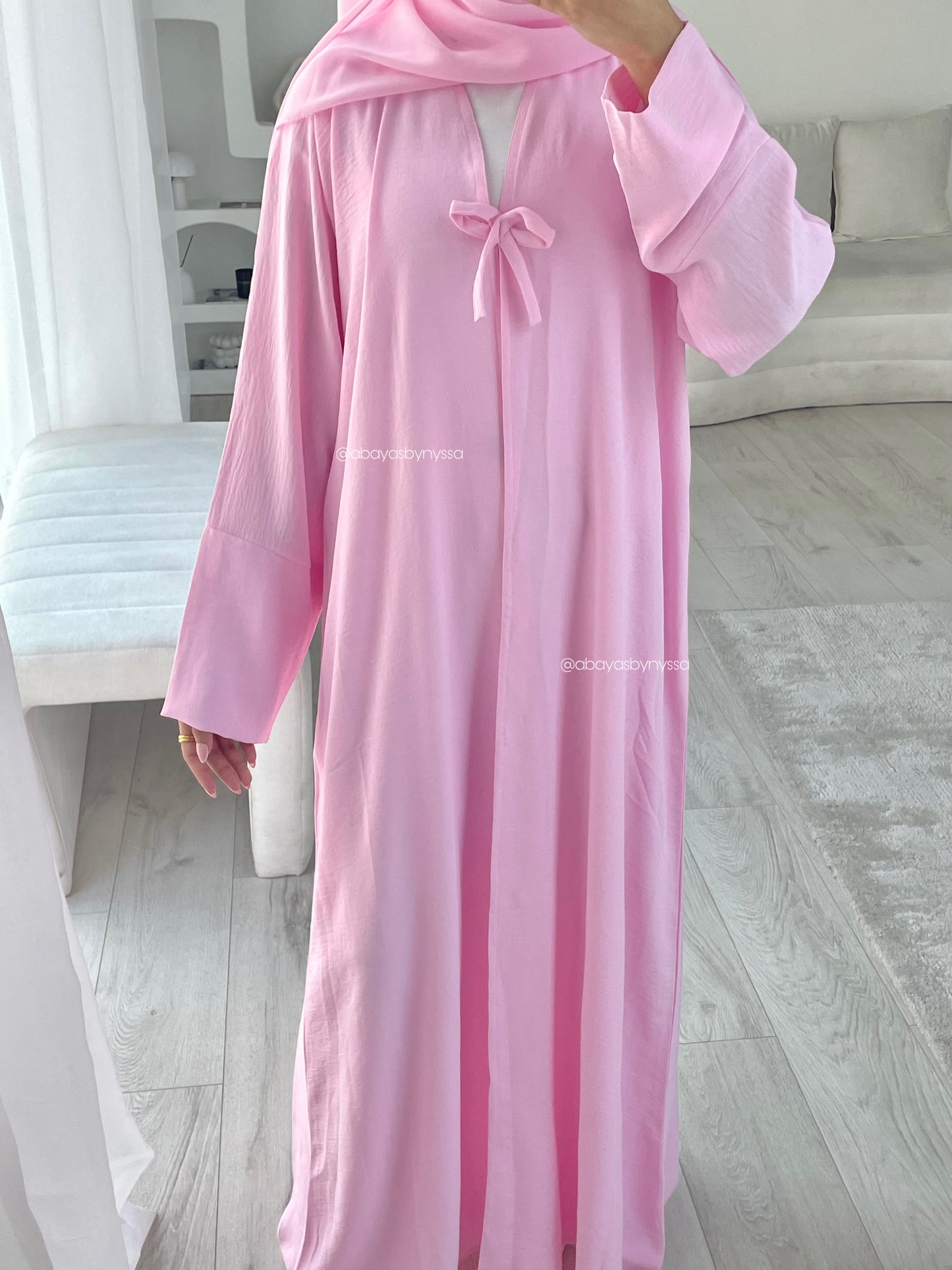 Bow Button Women’s Summer Abaya – ‘Pink’