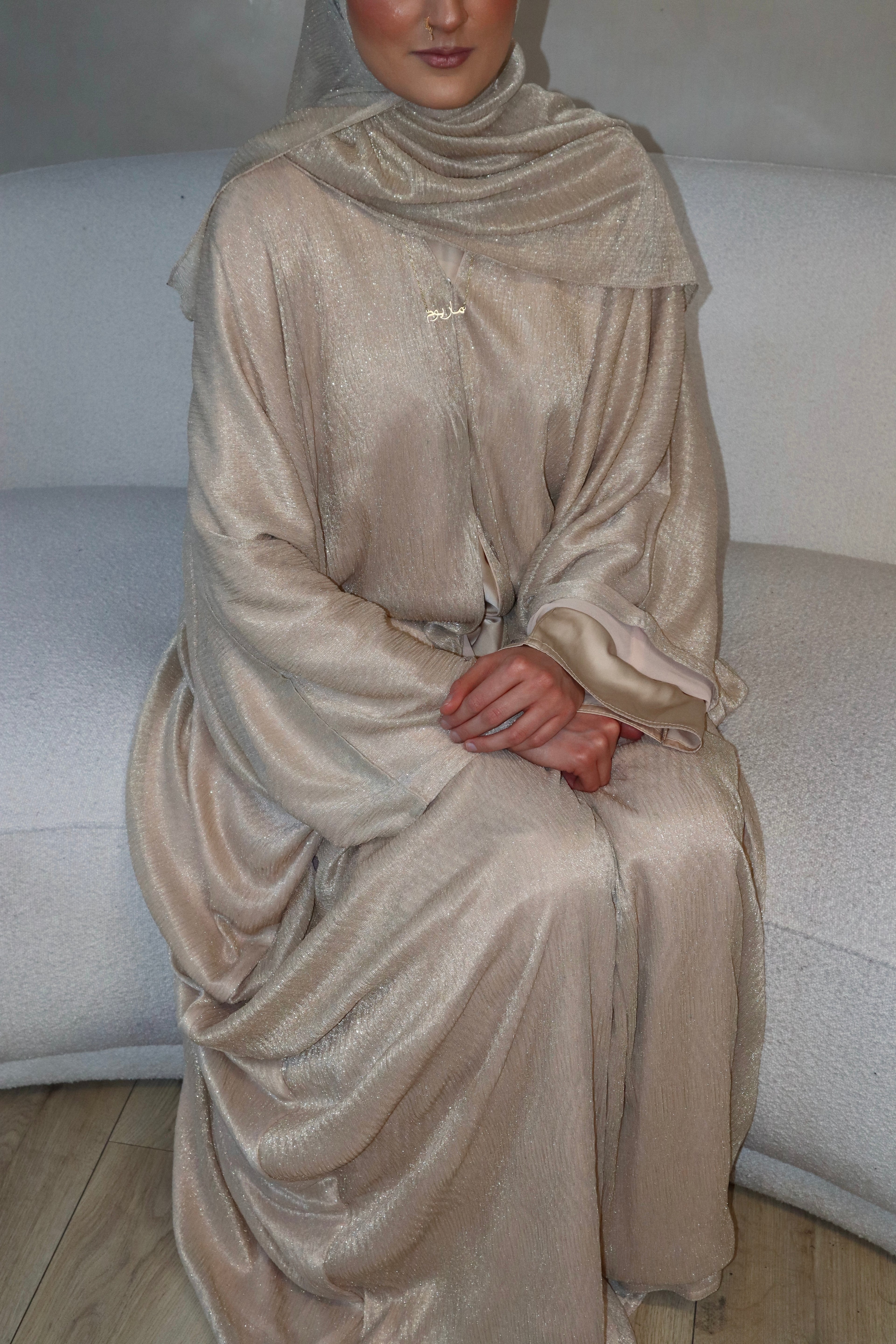 Layali Shimmery Abaya Set – Elegant Luxury 4 Piece Abaya - Gold