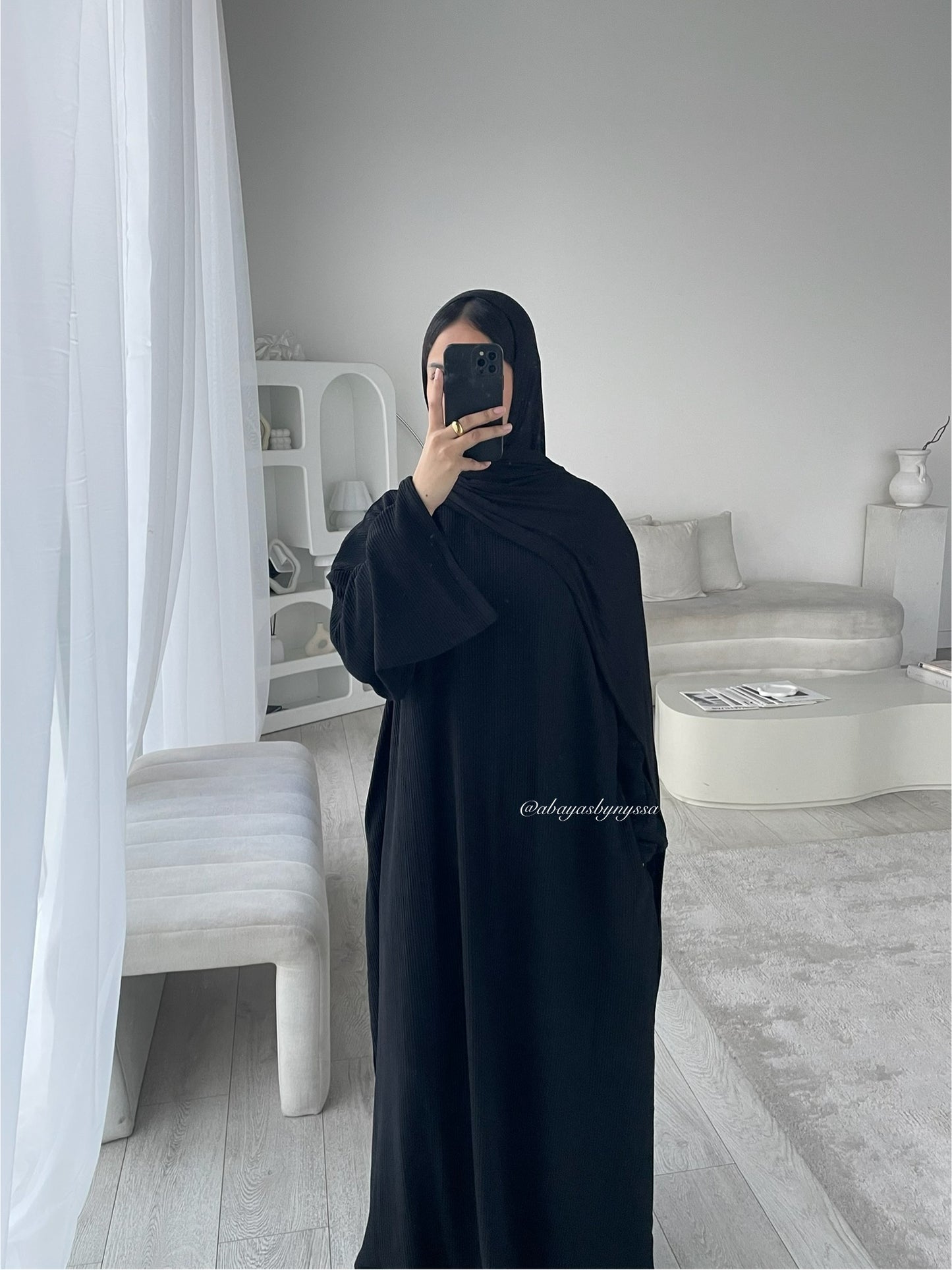 Minimalist Ribbed Abayas – Soft Neutral Tones for Modern Modest Style - ‘Black’