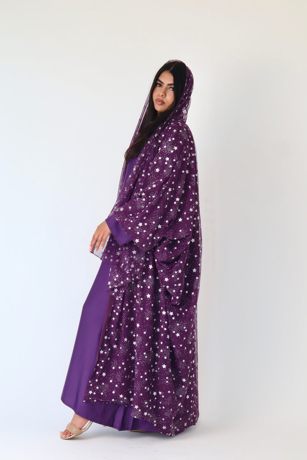Thuraya - Women’s Sparkly Evening Abaya - Purple and Silver