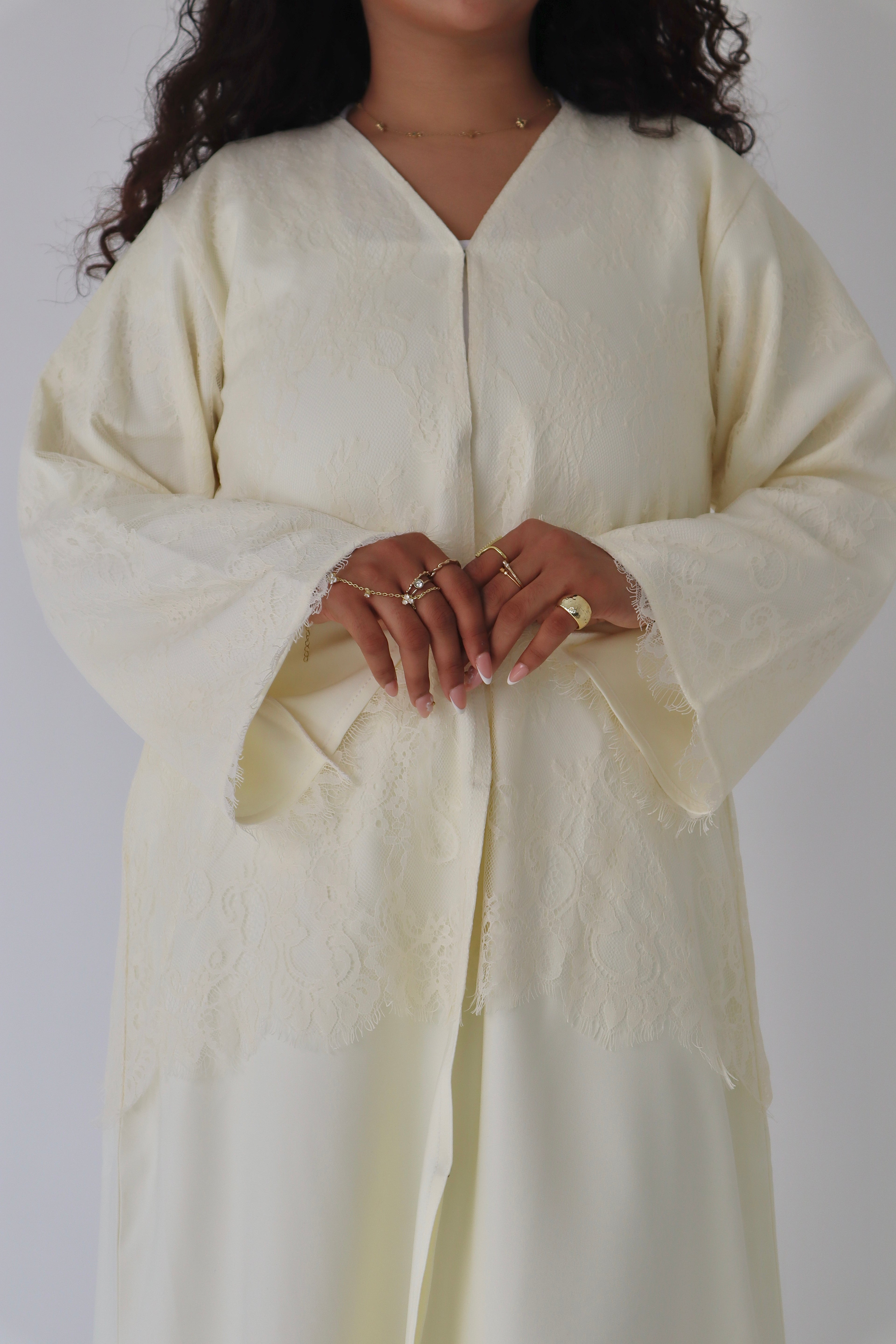 Buttercup Lace Abaya - Butter Yellow