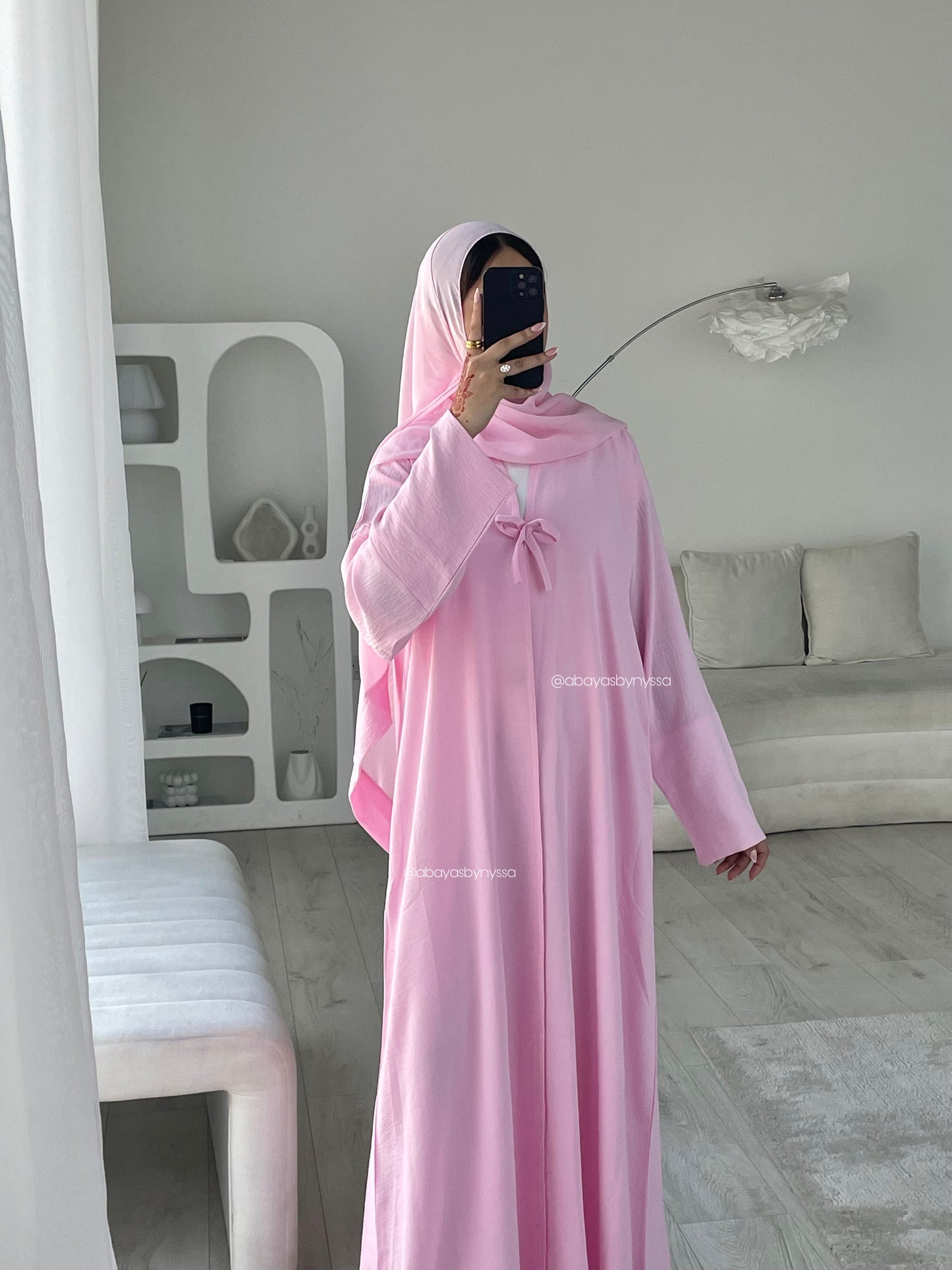Bow Button Women’s Summer Abaya – ‘Pink’