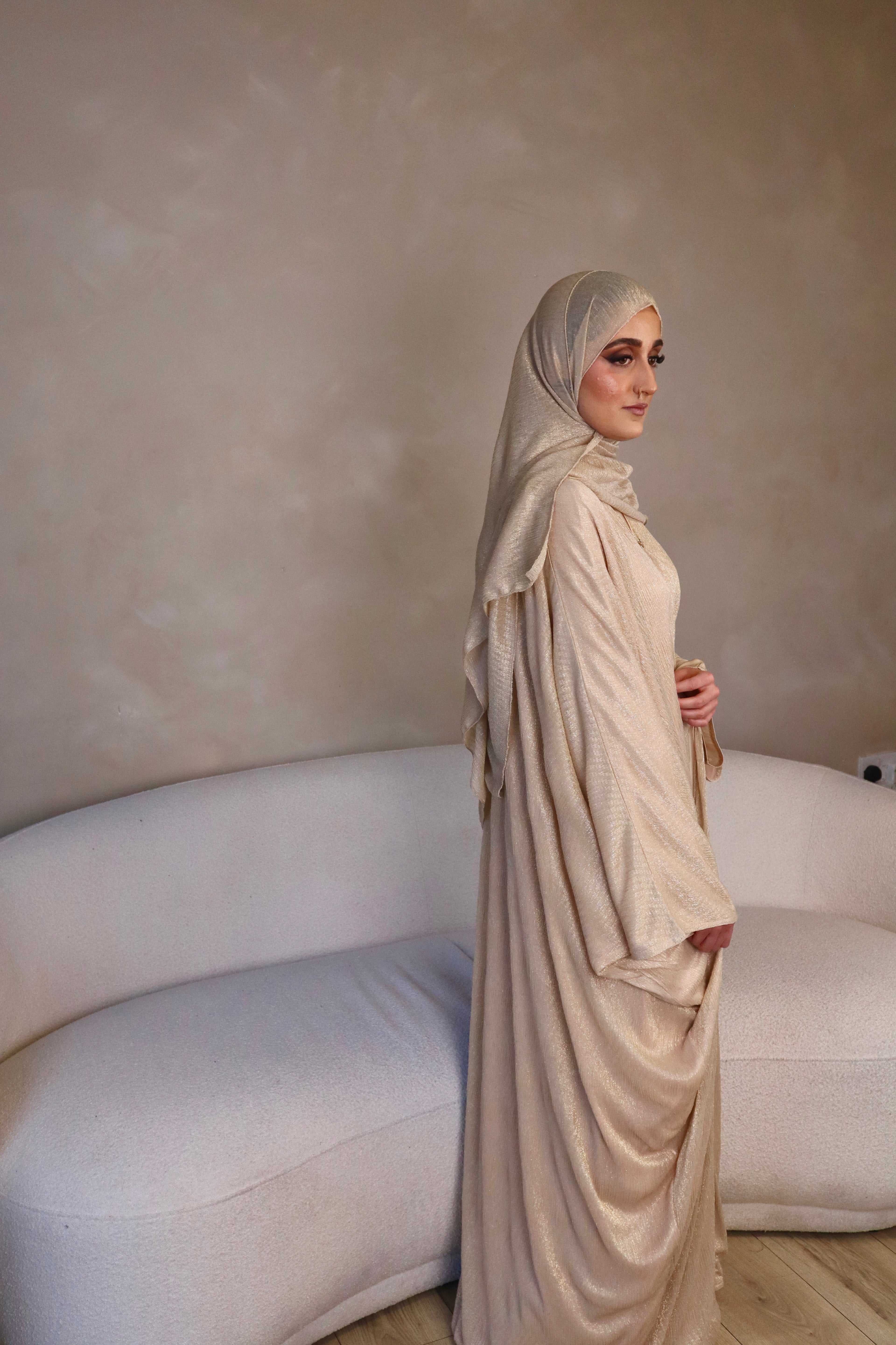 Layali Shimmery Abaya Set – Elegant Luxury 4 Piece Abaya - Gold