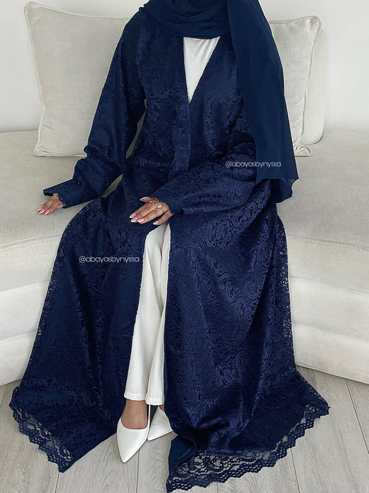 Layla Summer Lace Abaya - Lightweight & Elegant for Women 
‘Navy Blue’