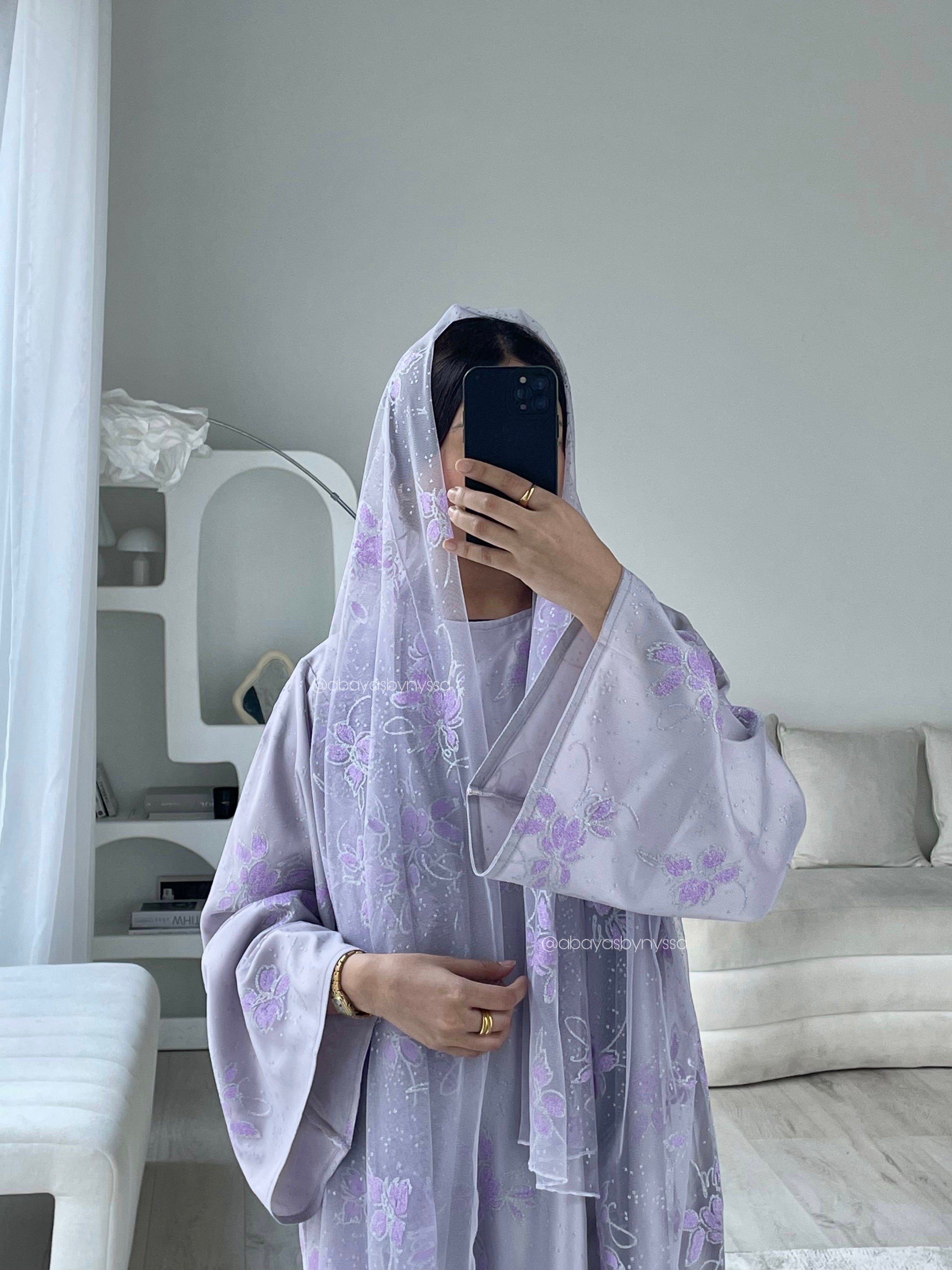 Marwa Women’s Closed Abaya – Fully Embellished Evening Abaya - ‘Lilac’