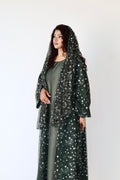 Thuraya - Women’s Sparkly Evening Abaya - Green and Silver