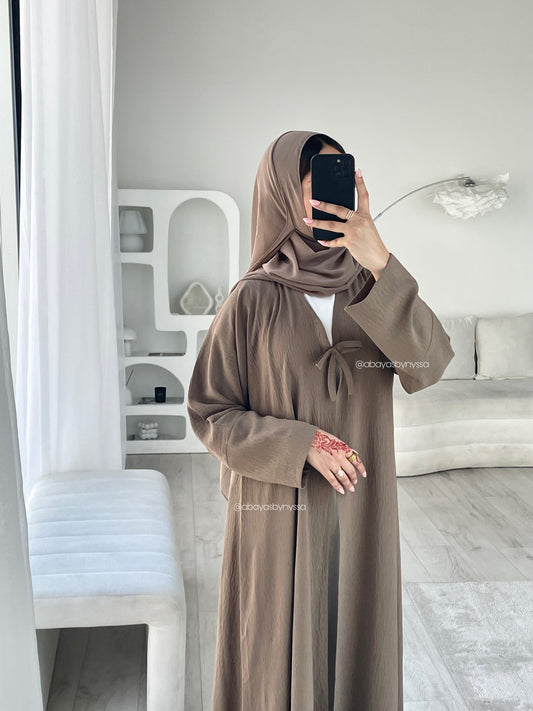 Bow Button Women’s Summer Abaya - 'Taupe’