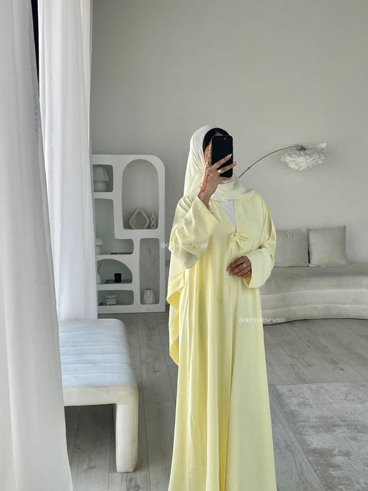 Bow Button Women’s Summer Abaya – ‘Butter Yellow’