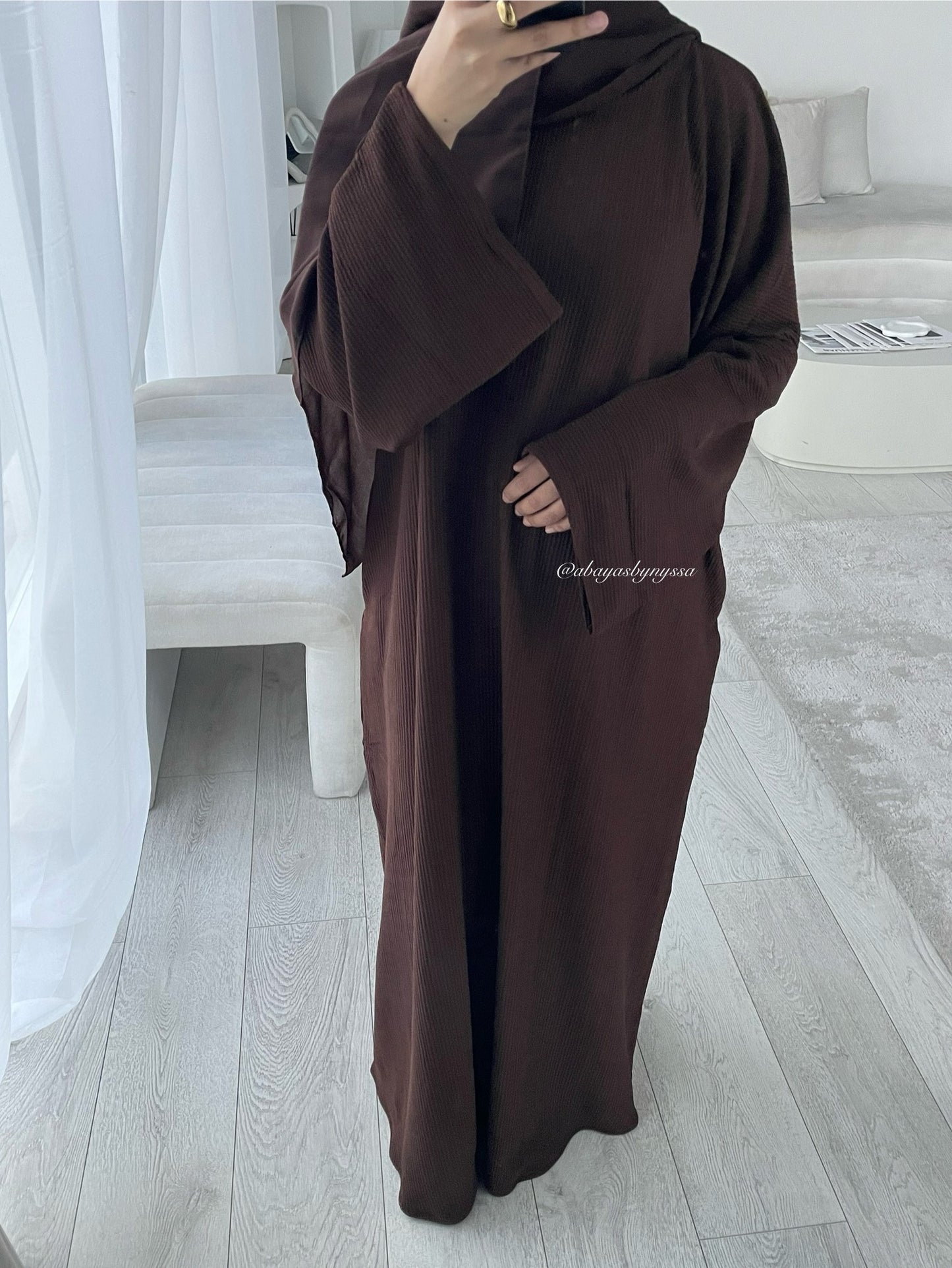 Minimalist Ribbed Abayas – Soft Neutral Tones for Modern Modest Style - ‘Warm Brown’