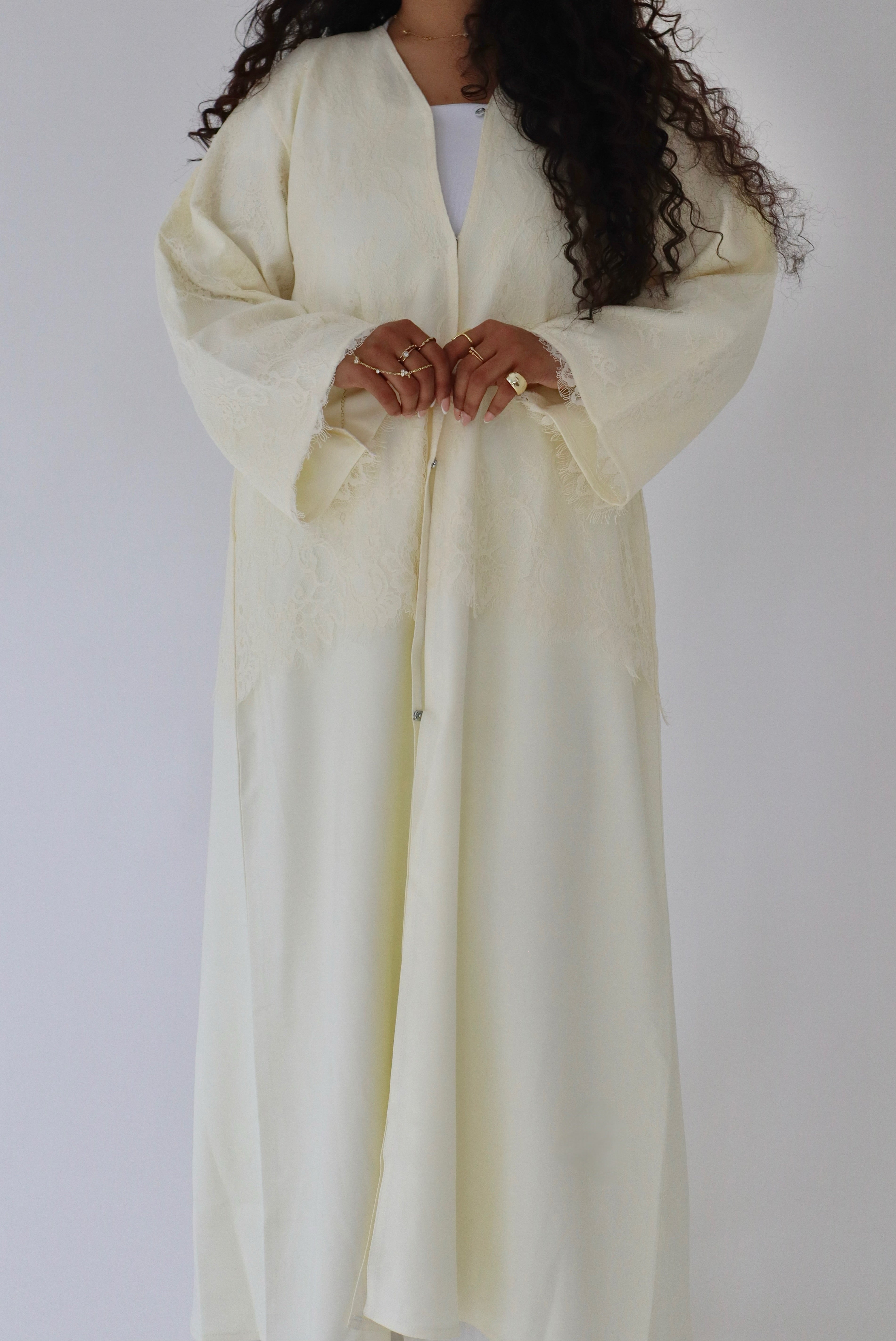 Buttercup Lace Abaya - Butter Yellow