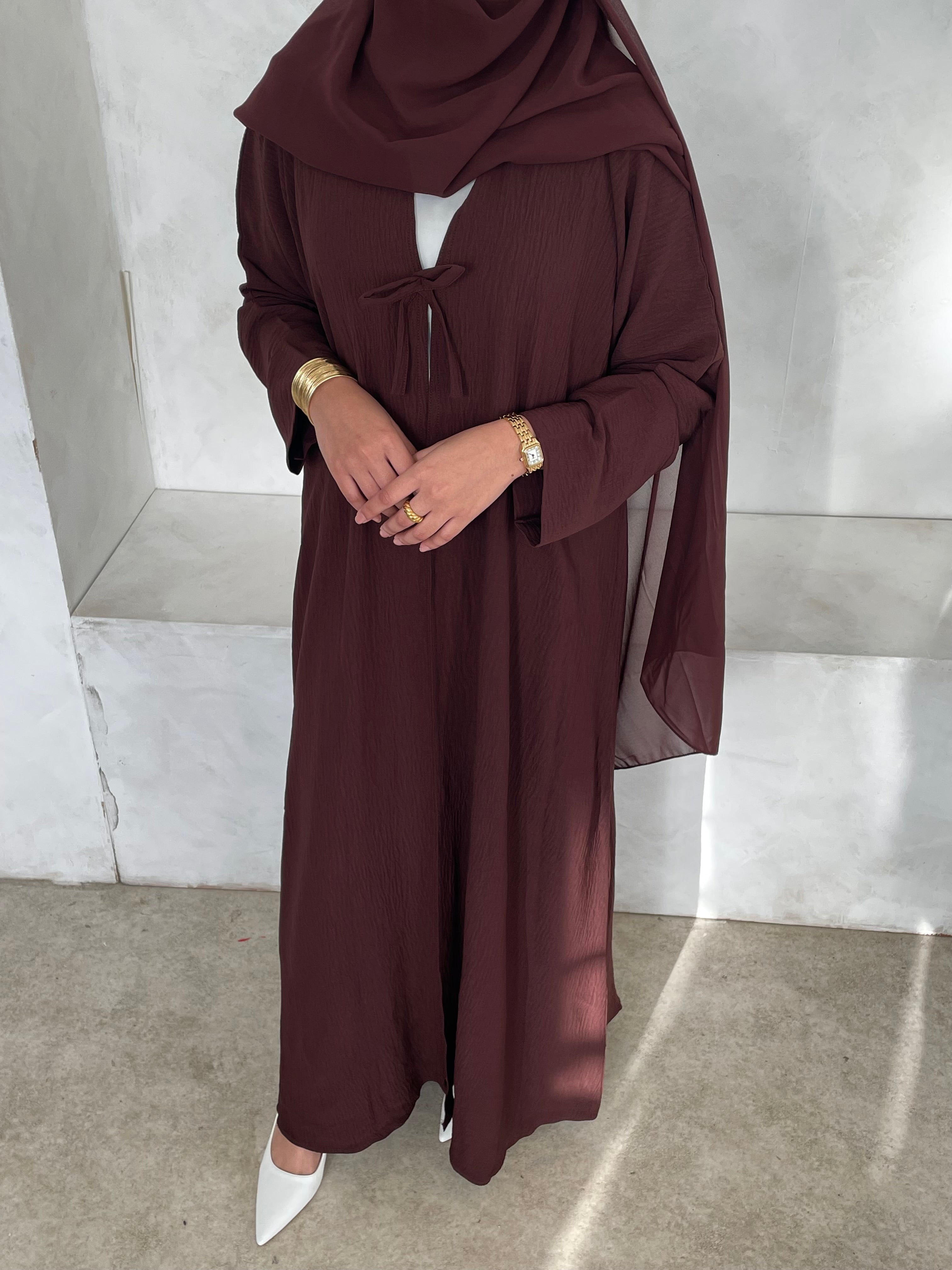 Bow Button Abaya – ‘Brown’
