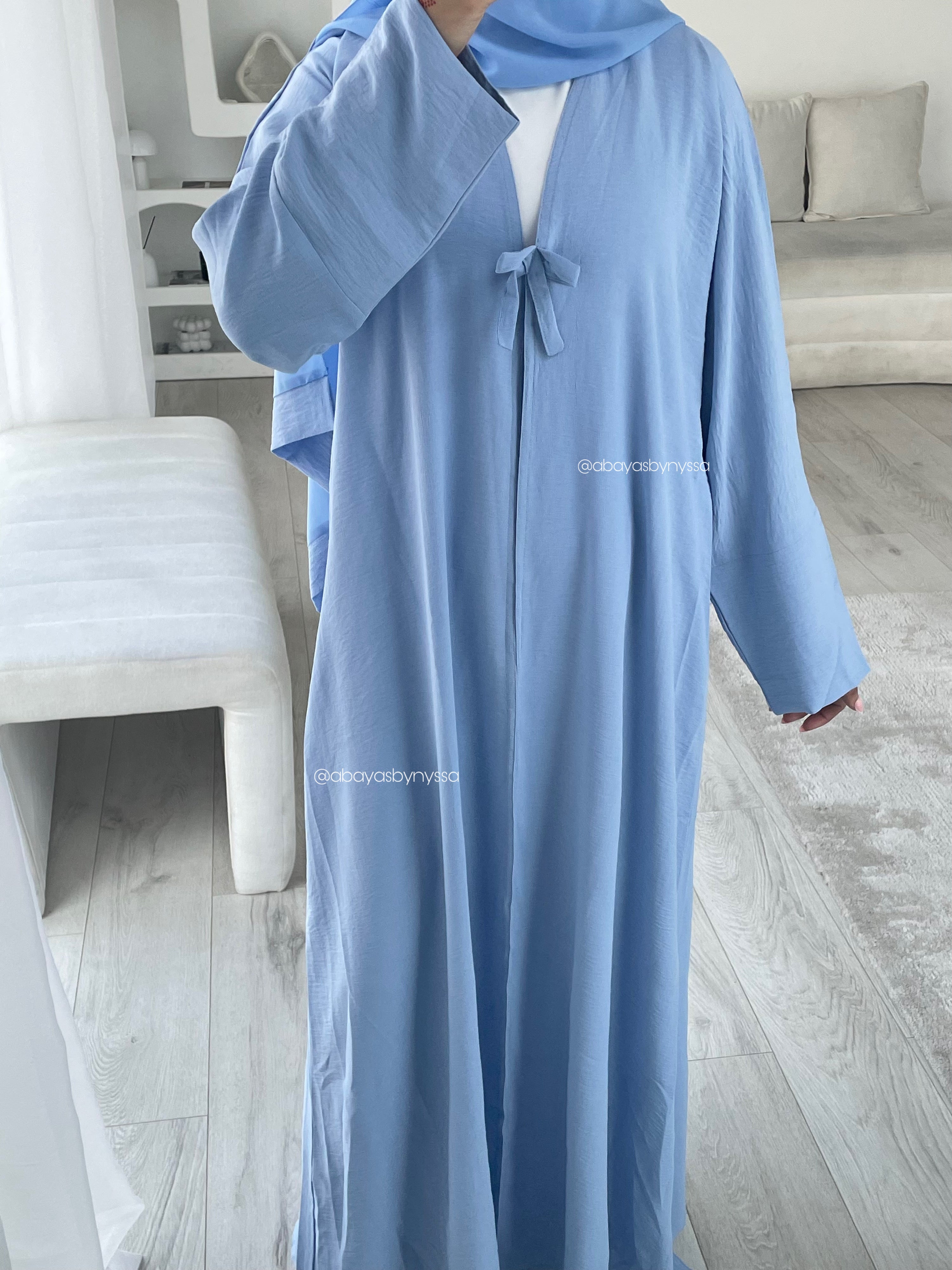 Bow Button Abaya – ‘Blue’