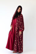 Dujā - Women’s Sparkly Evening Abaya - Burgundy and Gold