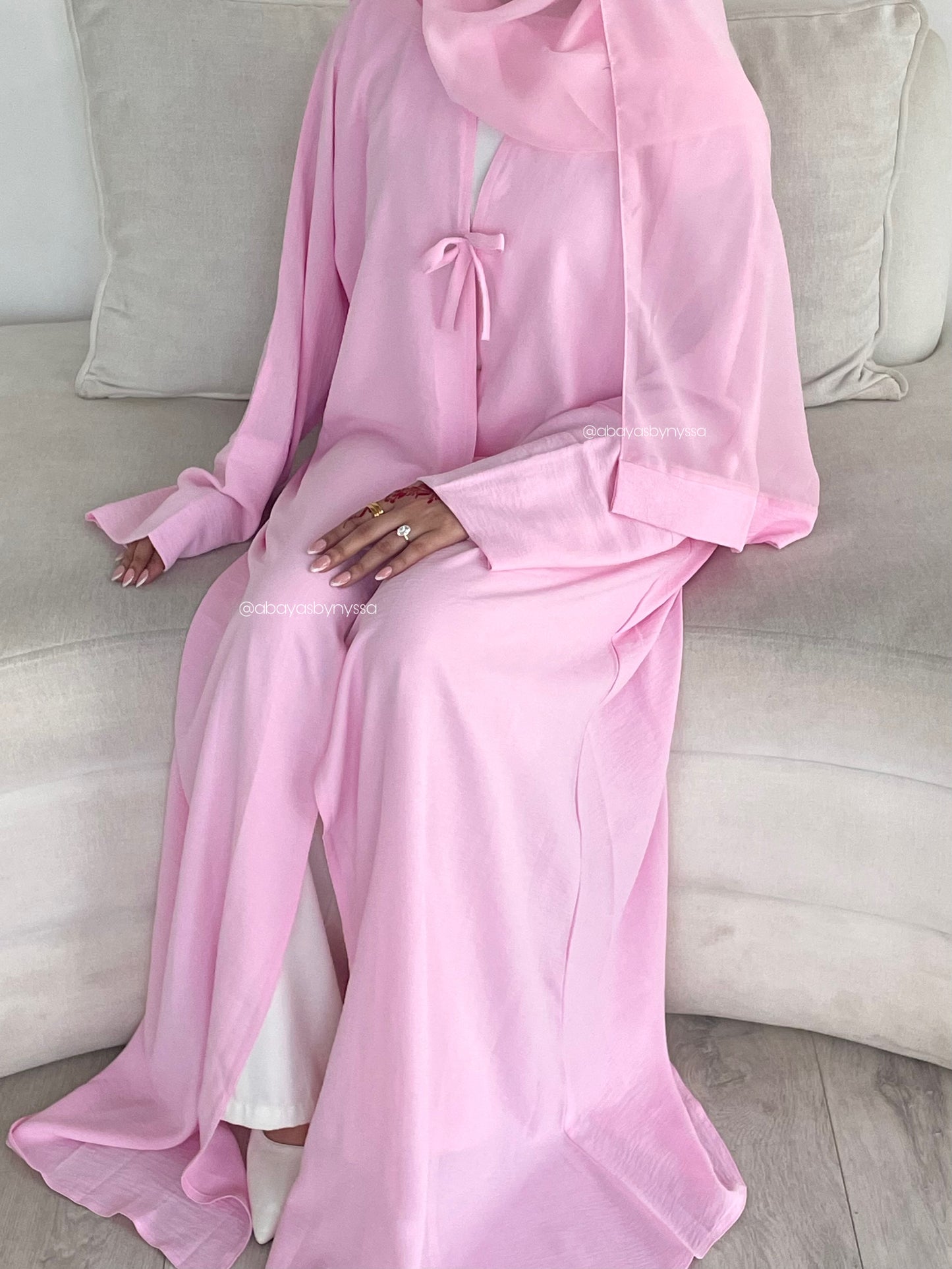 Bow Button Women’s Summer Abaya – ‘Pink’
