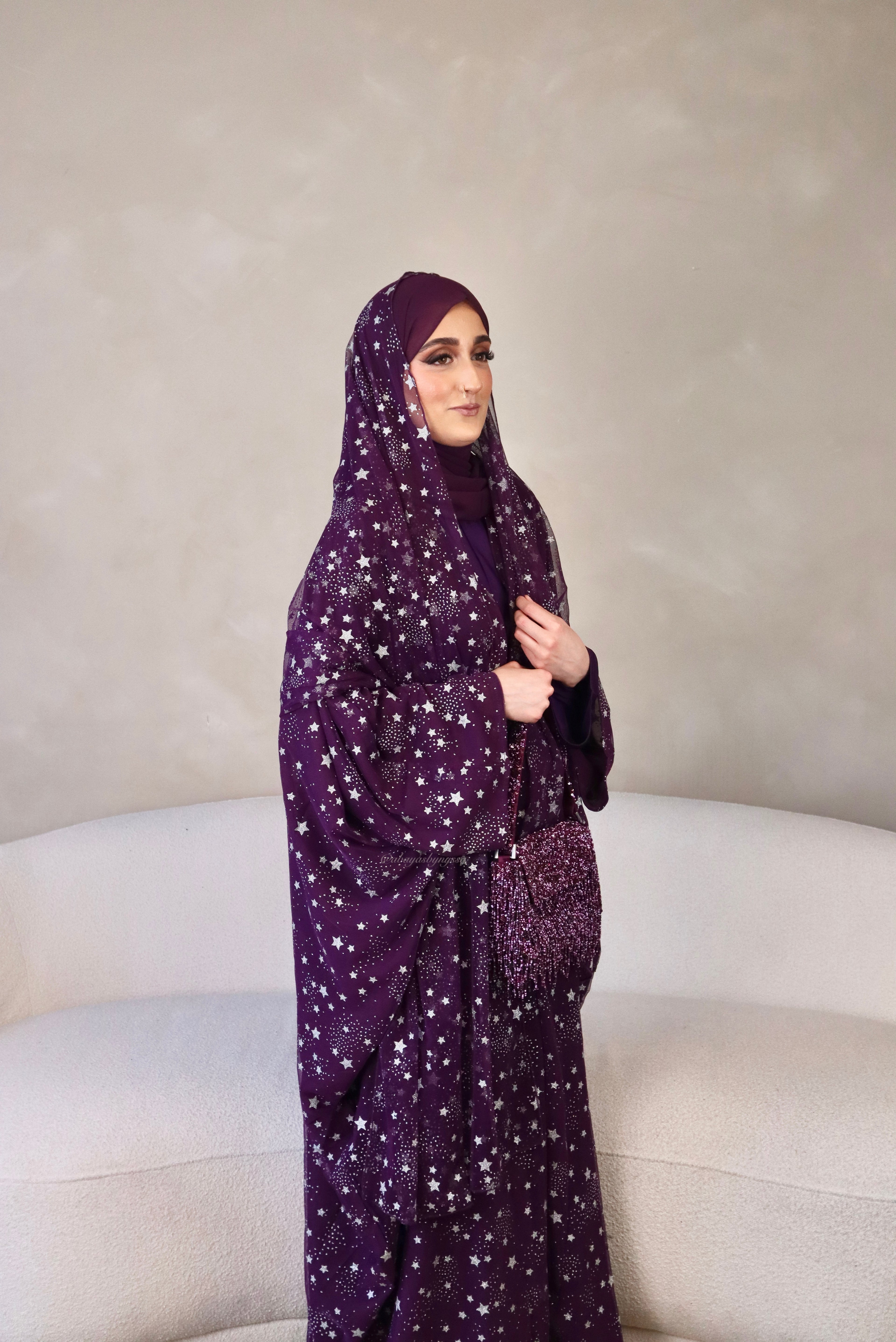 Thuraya - Women’s Sparkly Evening Abaya - Purple and Silver