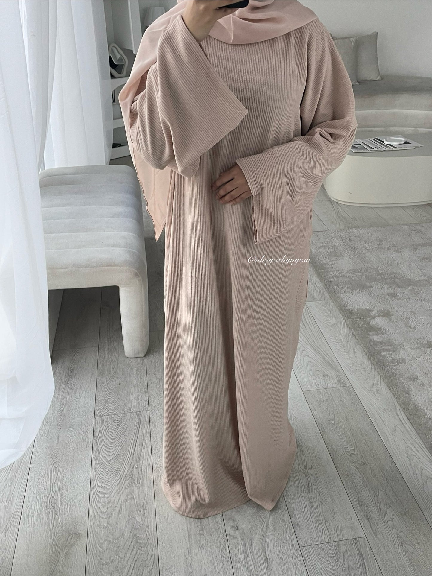 Minimalist Ribbed Abayas – Soft Neutral Tones for Modern Modest Style - ‘Beige/Light Sand’